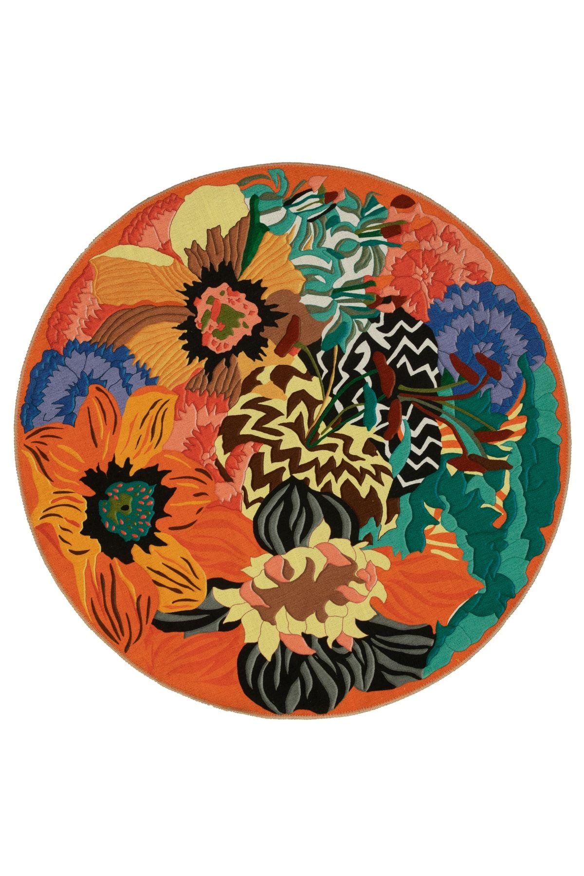 RUGSMODERN Çiçek Figürlü Dekoratif Dokuma Taban Çap Yıkanabilir Halı Mira 800