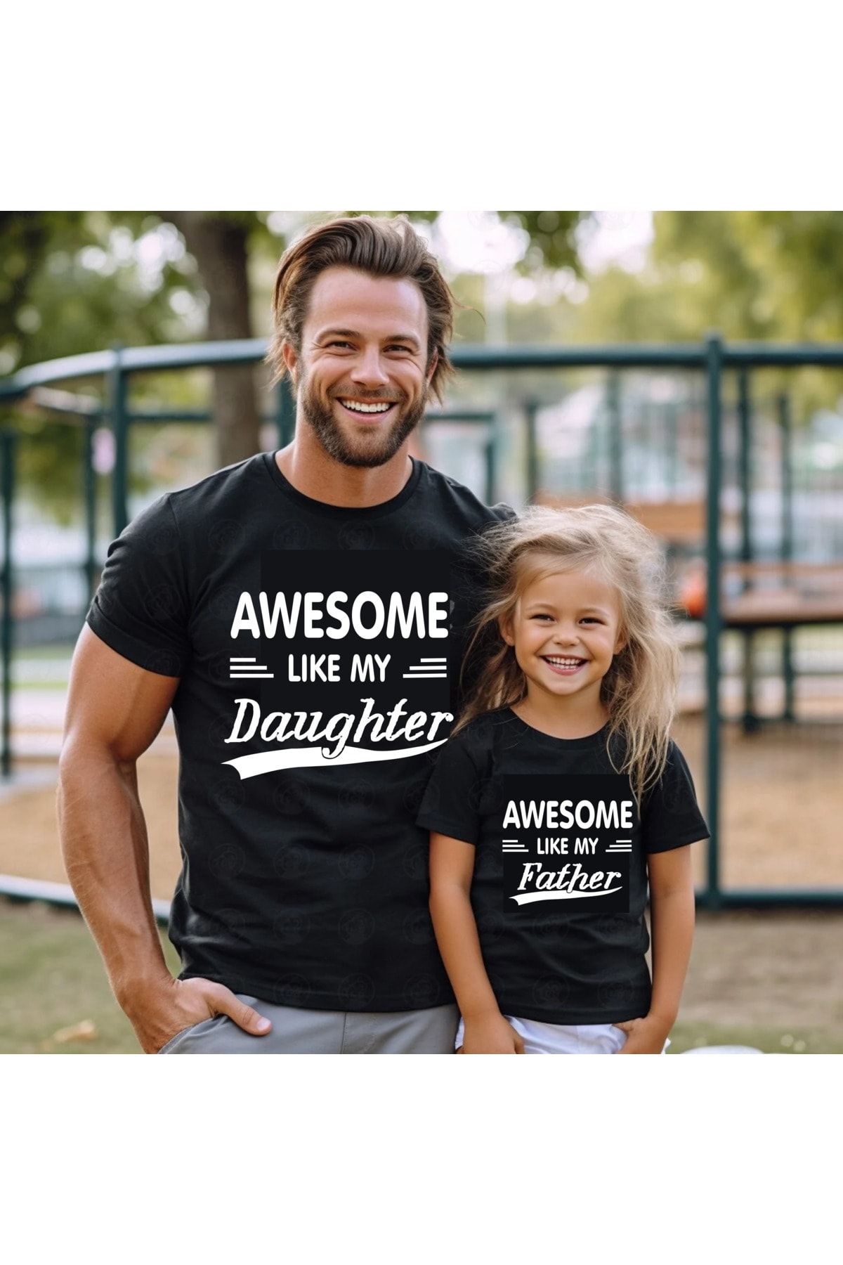 Teknik Awesome Lıke My Baba Kız Çocuk Çift Kombin T-Shirt