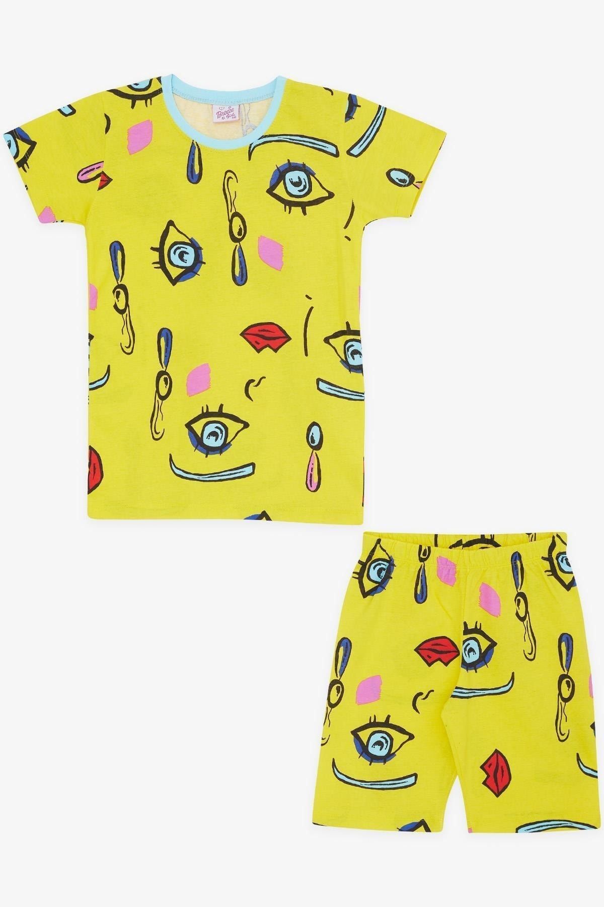 Breeze Kız Çocuk Şortlu Pijama Takımı Desenli Sarı (4-8 Yaş)