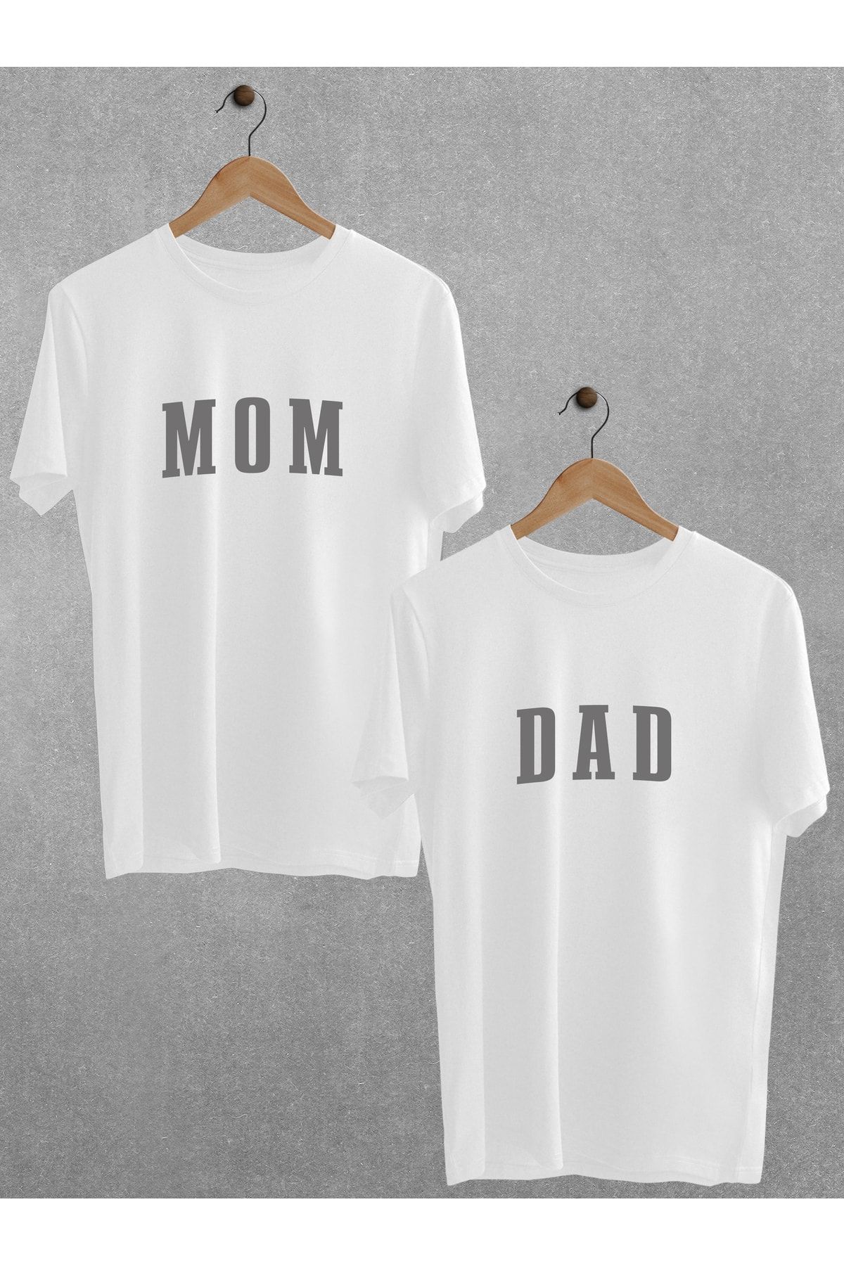 Pear Wear Mom Dad Baskılı 2'li Tişört Cinsiyet Partisi Anne Baba Oversize Çift T-shirt