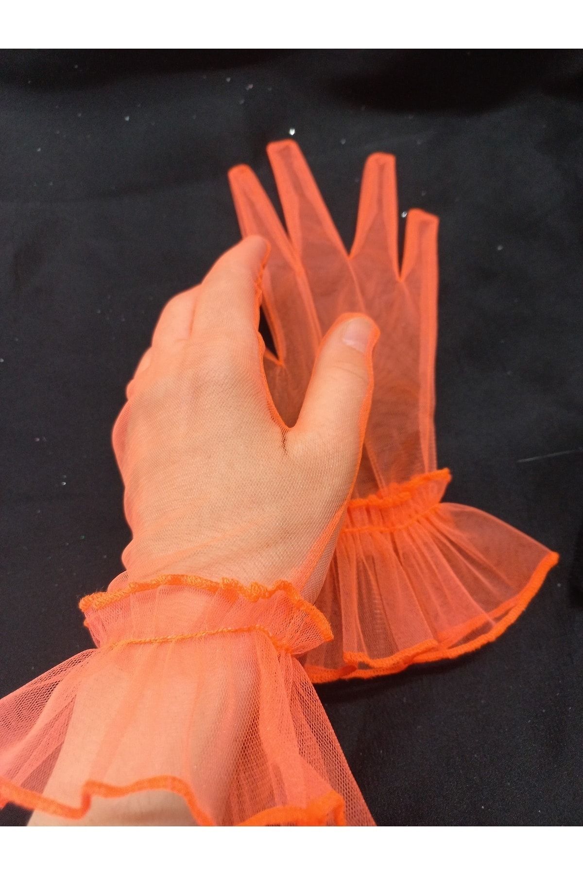 es moda shop Bella abiye gelin eldiveni kısa florasan turuncu