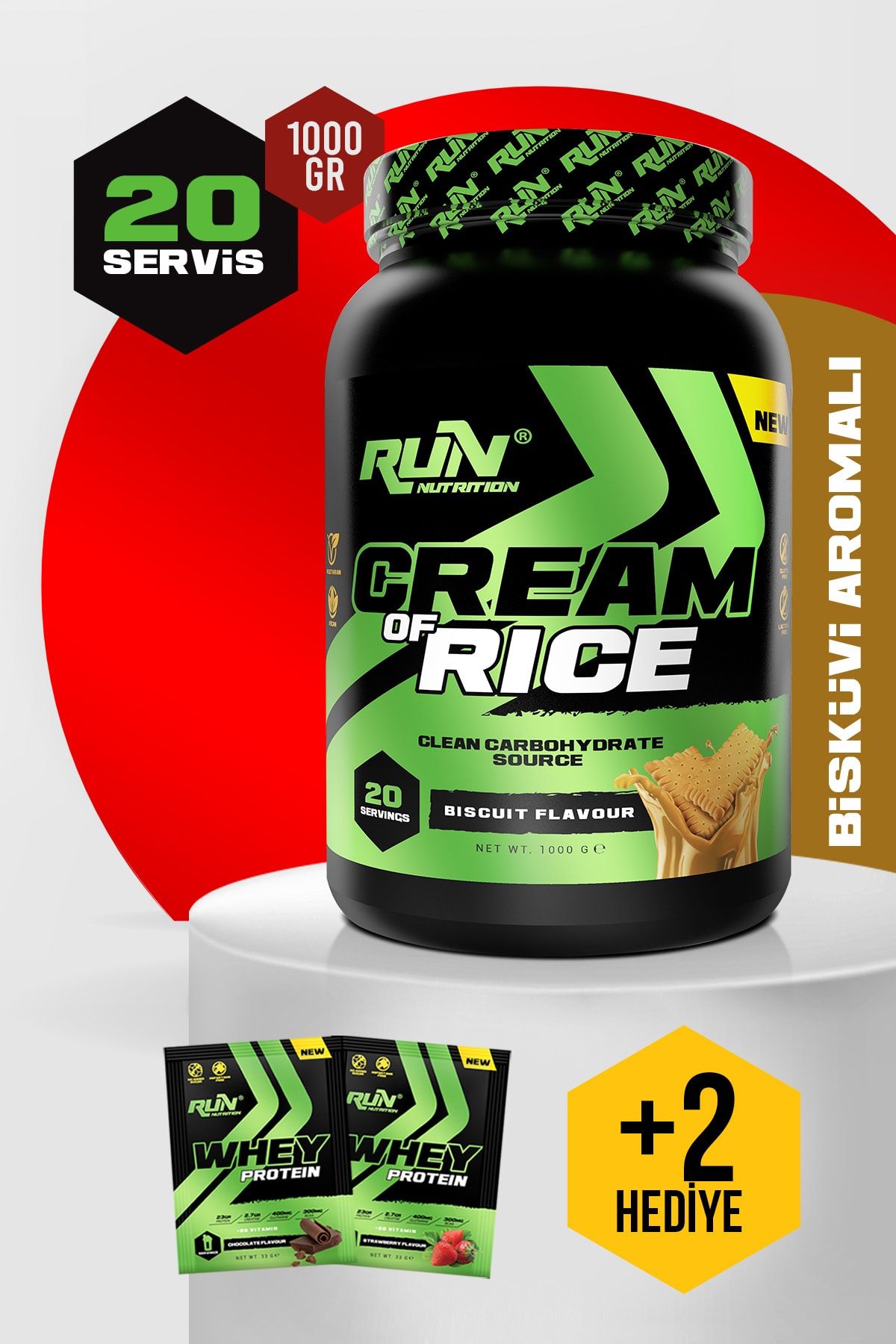 Run Nutrition Cream Of Rice | Bisküvi | 1 Kg | 20 Servis | 2 X Tek Kullanımlık Saşe Protein Hediyeli