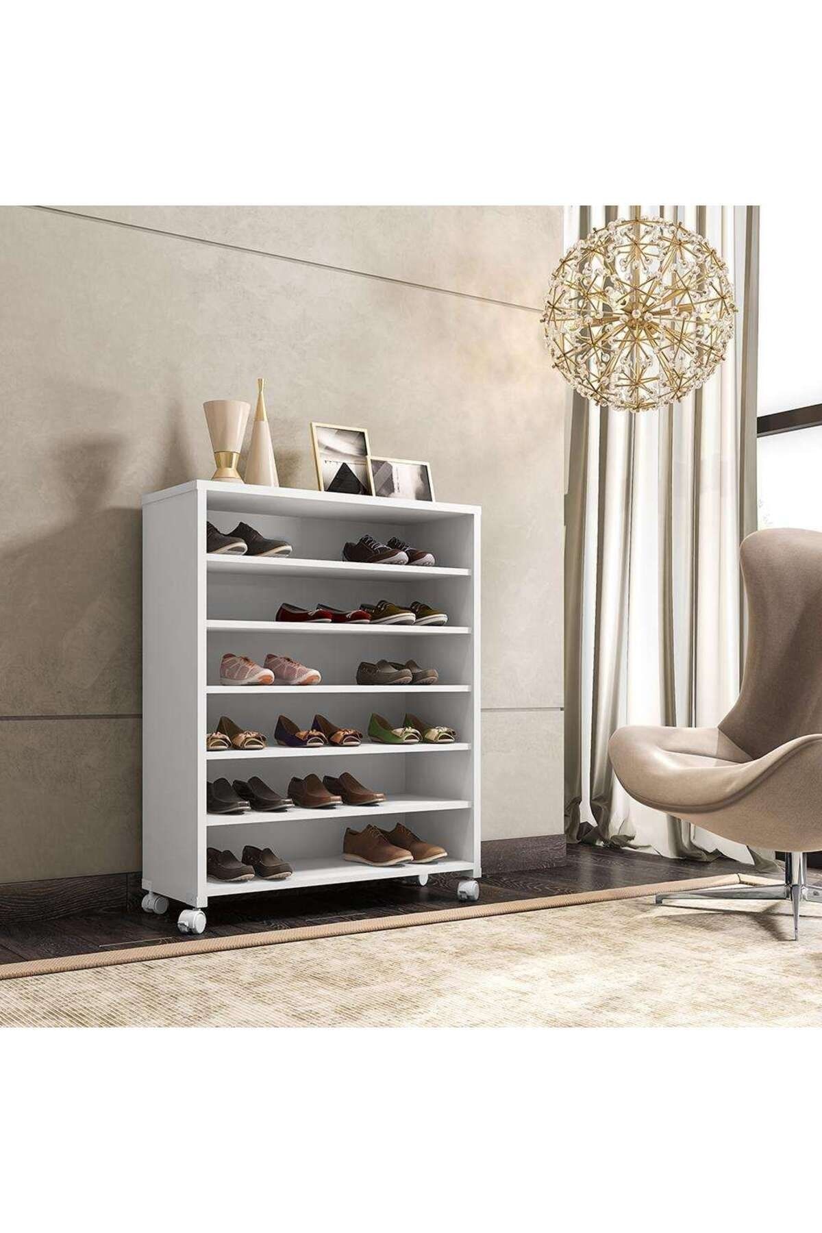aden home senin evin senin dünyan Beyaz Ayakkabılık Rafı, %100 Mdf Ayakkabılık, Tekerlekli Ayakkabılık Raf, Ayakkabı Standı