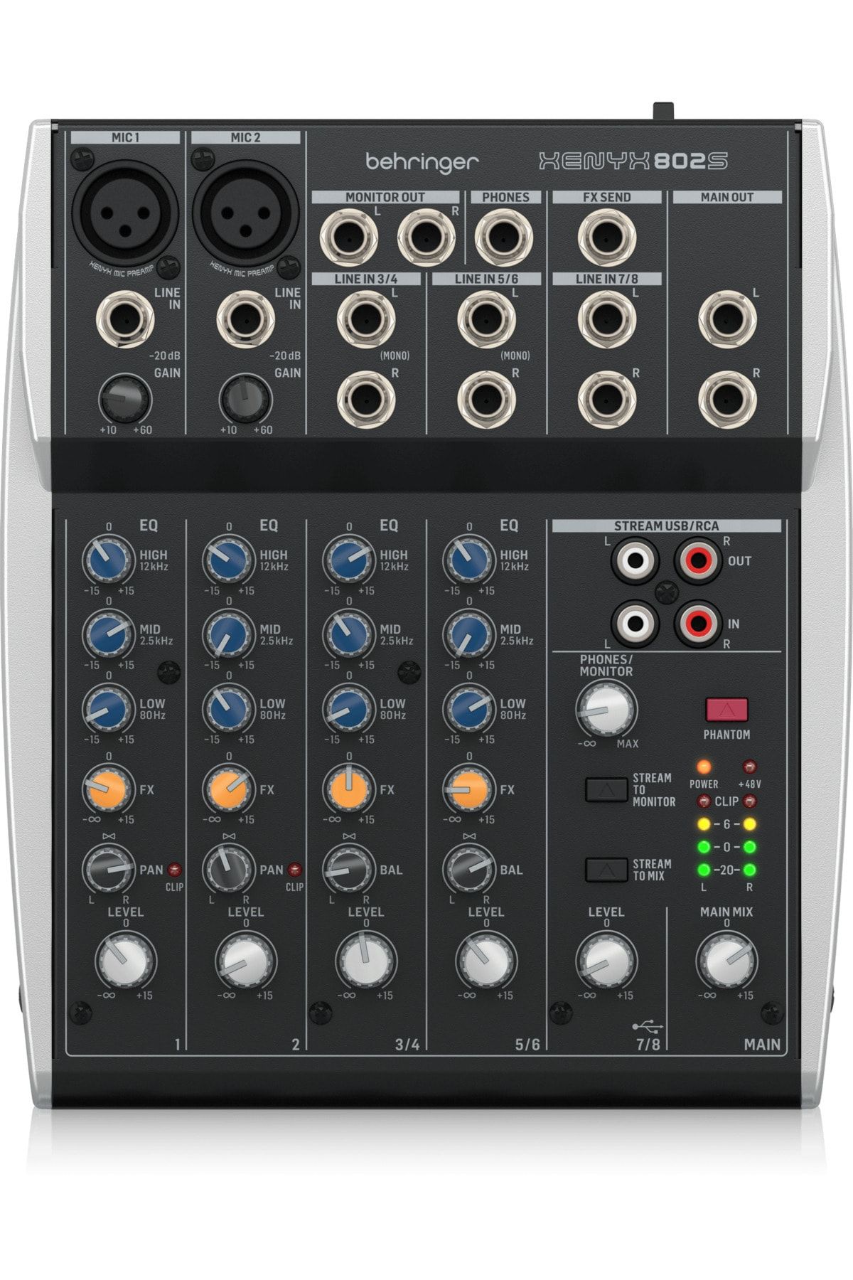 Behringer Xenyx 802S Premium Analog 8-Input Mixer with USB Stream