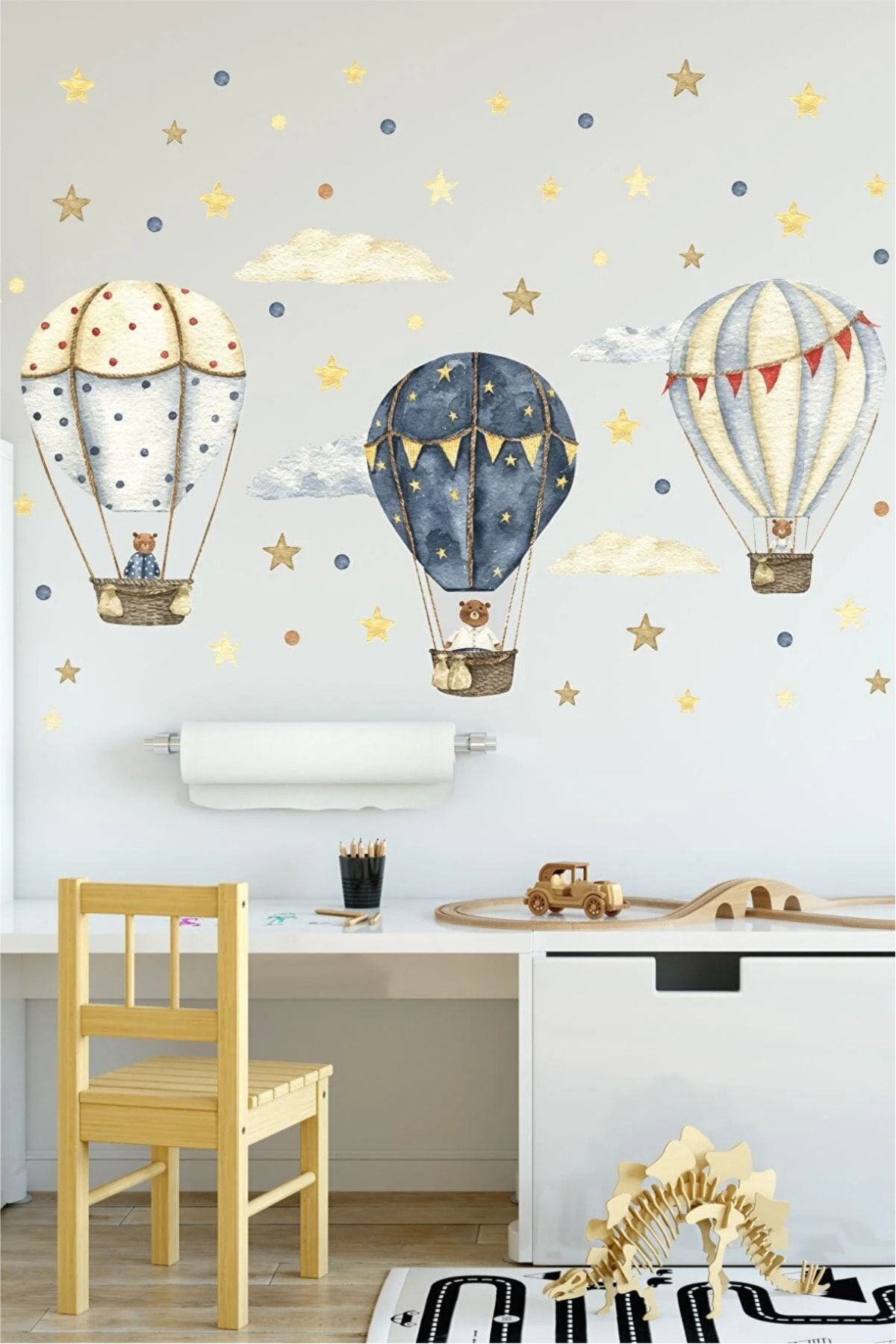 efekt reklam Ayıcıklı Uçan Balonlar Uçan Balon Çocuk Bebek Odası Yapışkanlı Duvar Süsü Kağıdı Sticker Seti