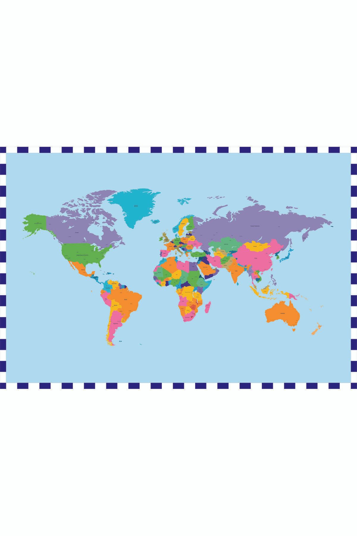Master Dünya Haritası Ingilizce Başkentli Ülkeler Sticker (90x61) Cm