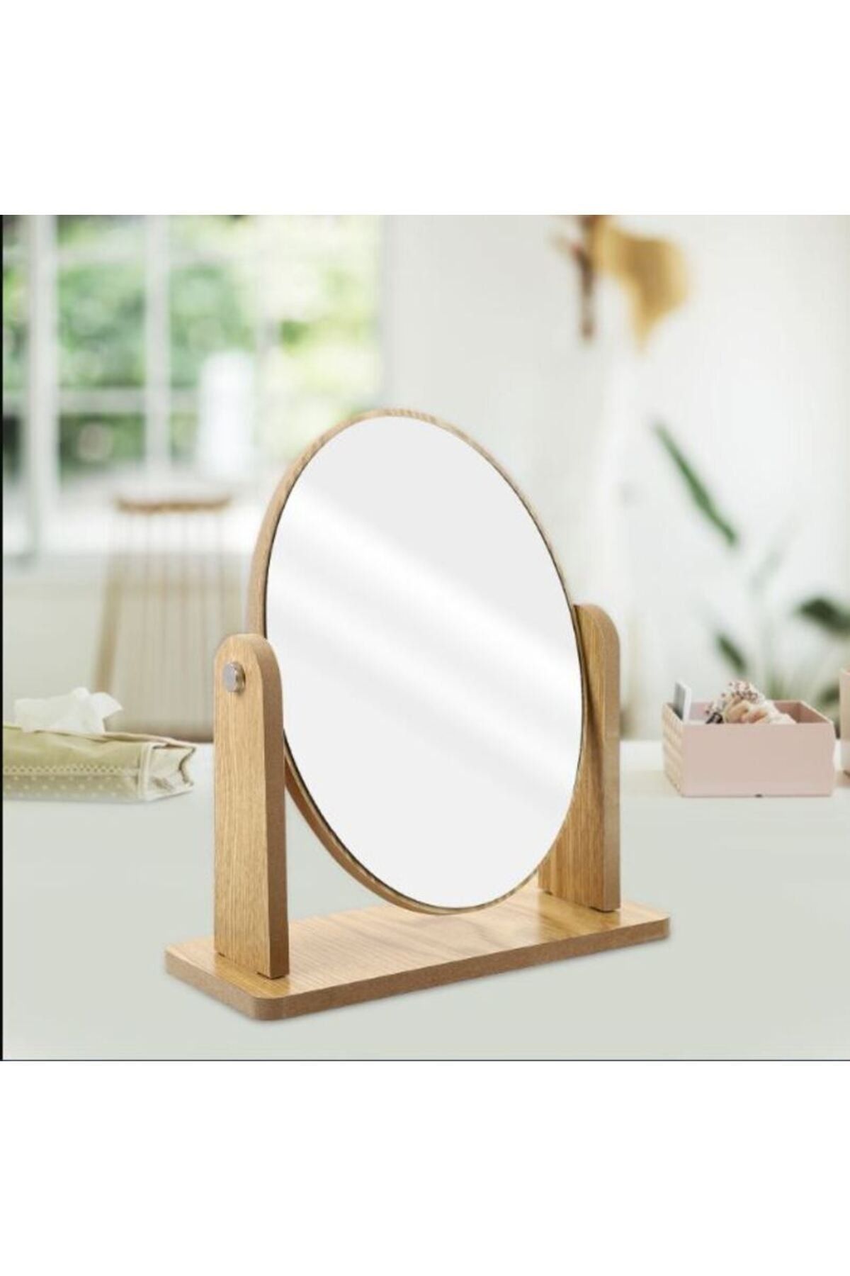 gaman Makyaj Aynası Ahşap Masa Aynası Oval Ayarlanabilir Makeup Mirror