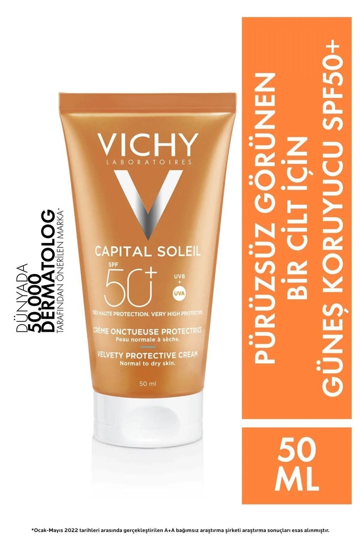 Vichy Capital Soleil Velvety - Normal Ve Kuru Ciltler İçin SPF 50+ Yüz Güneş Kremi 50 ml
