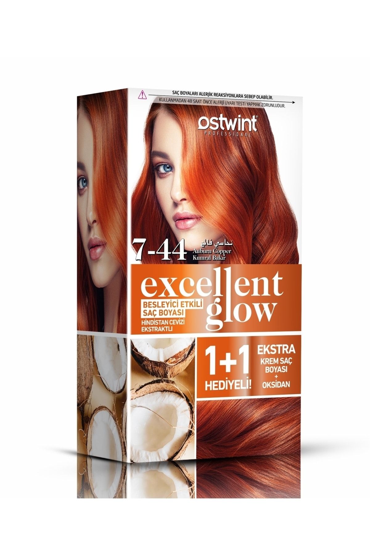 Ostwint Excellent Glow 1+1 Hediyeli Saç Boyası Seti No.7.44 Kumral Bakır