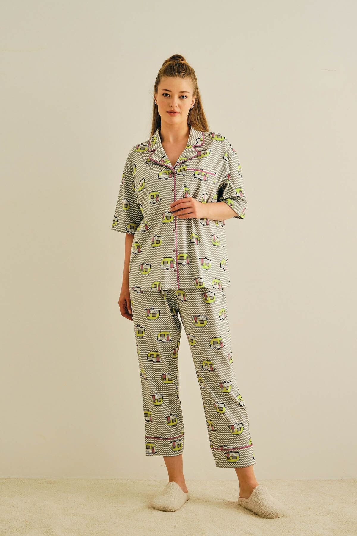 Hays Kadın Büyük Beden Gömlekli Uzun Pijama Takımı
