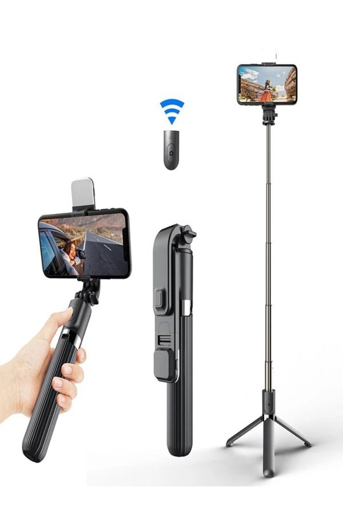 Genel Markalar Led Işıklı Tripod Standı Kablosuz Bluetooth Uzaktan Kumandalı Selfie Çubuğu Çubuğu Yeni Youtuber