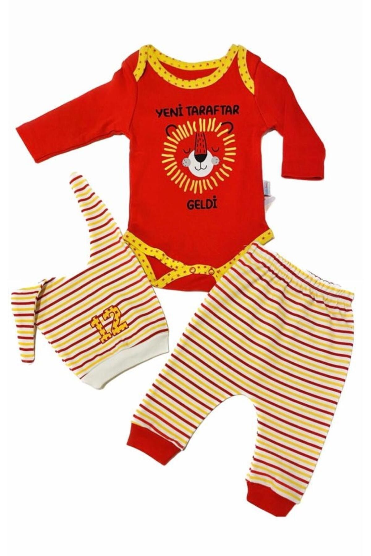 Lumos Trade Unisex Bebek Sarı Kırmızı Aslan Yeni Taraftar 12 Numara Body Alt Bere Takım