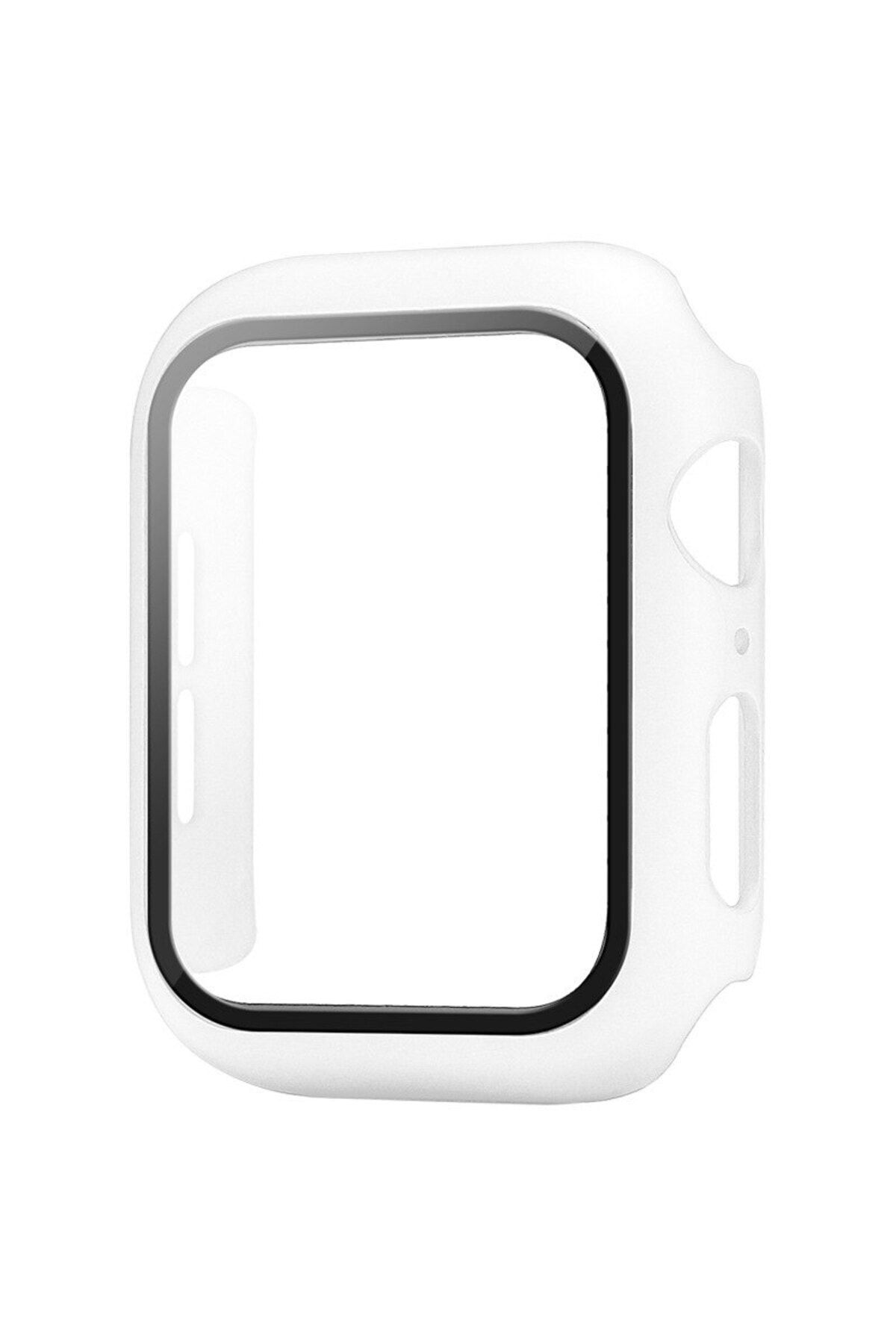 QUSE Apple Watch Seri 9-8-7 45mm Uyumlu Ekran Ve Kasa Koruyucu Beyaz