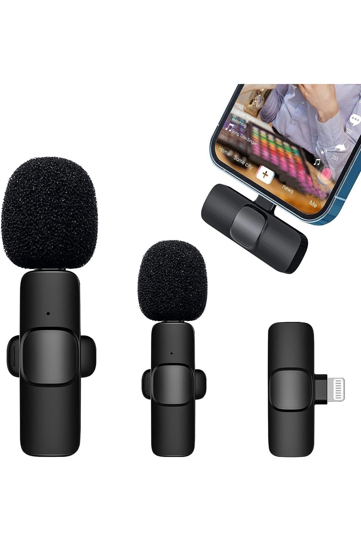 Genel Markalar Apple Uyumlu ikili Kablosuz Yaka Mikrofonu-iPhone Bluetooth Yaka Mikrofonu 2 adet
