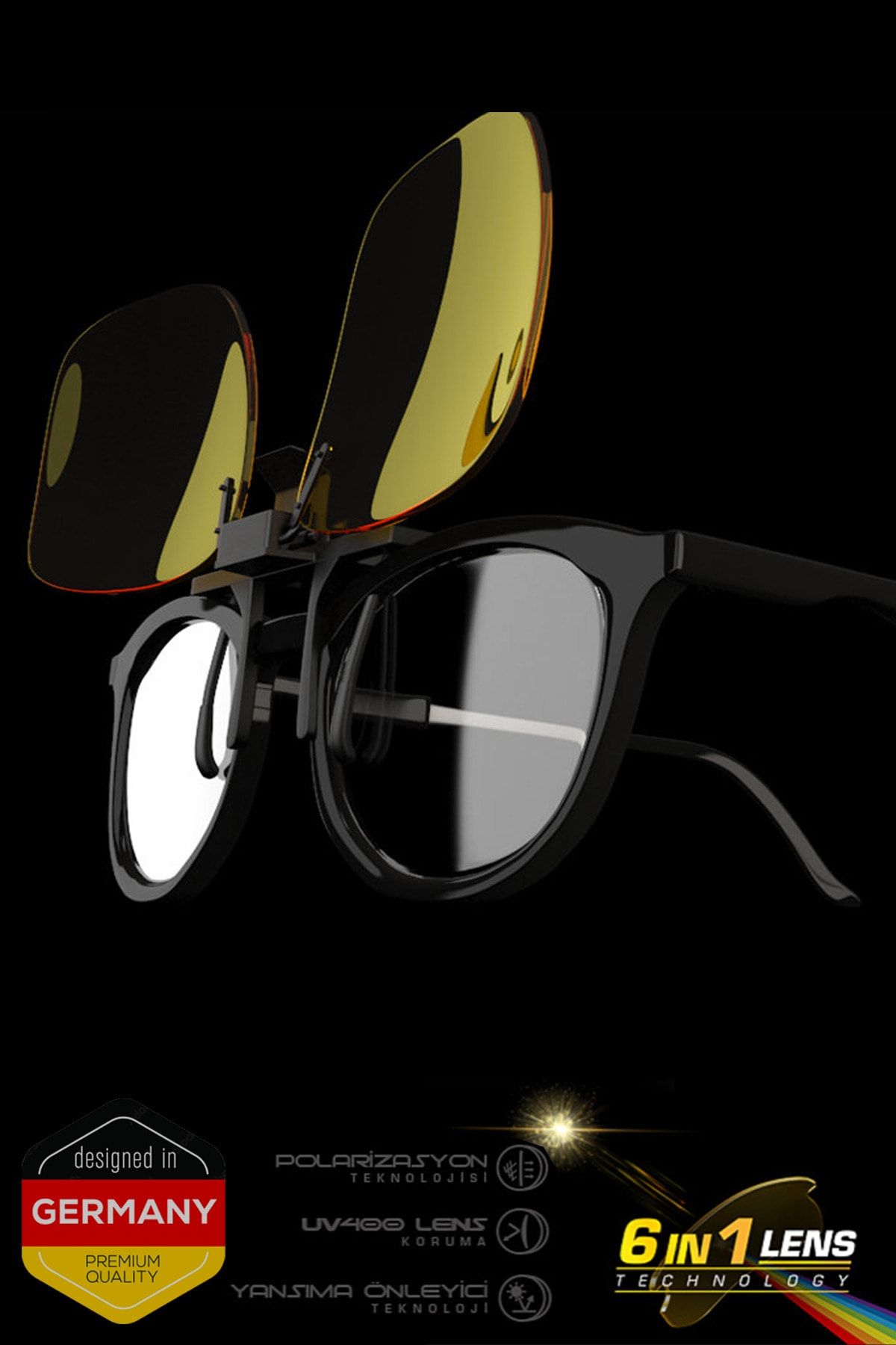 Heider HB2 -Numaralı Gözlük İçin- Klipsli Anti-Glare Gece-Gündüz Sürüş Gözlüğü - 6 Filtreli