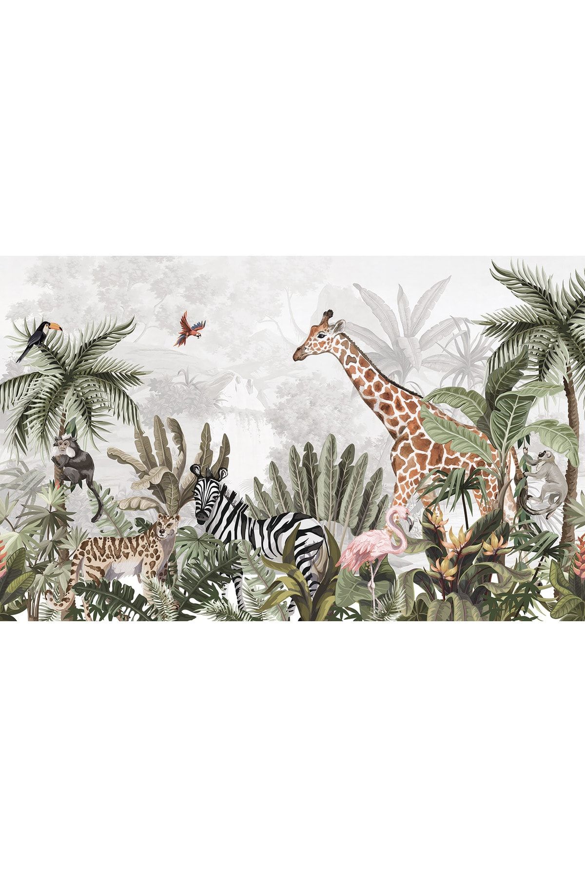LOTUS AURA Afrika Safari Çocuk Odası Duvar Kağıdı, Sevimli Orman Hayvanları Duvar Resmi