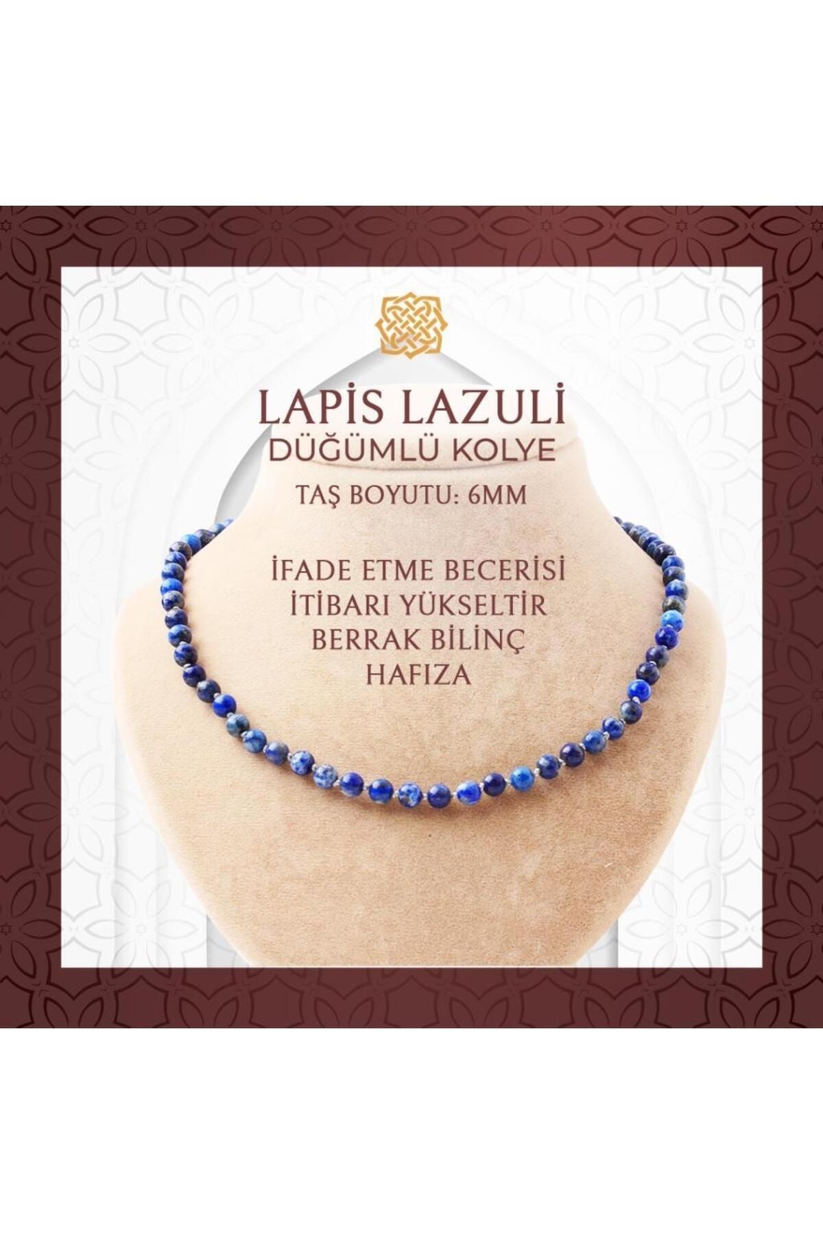 Saff Doğal Taş Lapis Lazuli 6 mm Düğümlü Doğal Taş Kolye - 54cm