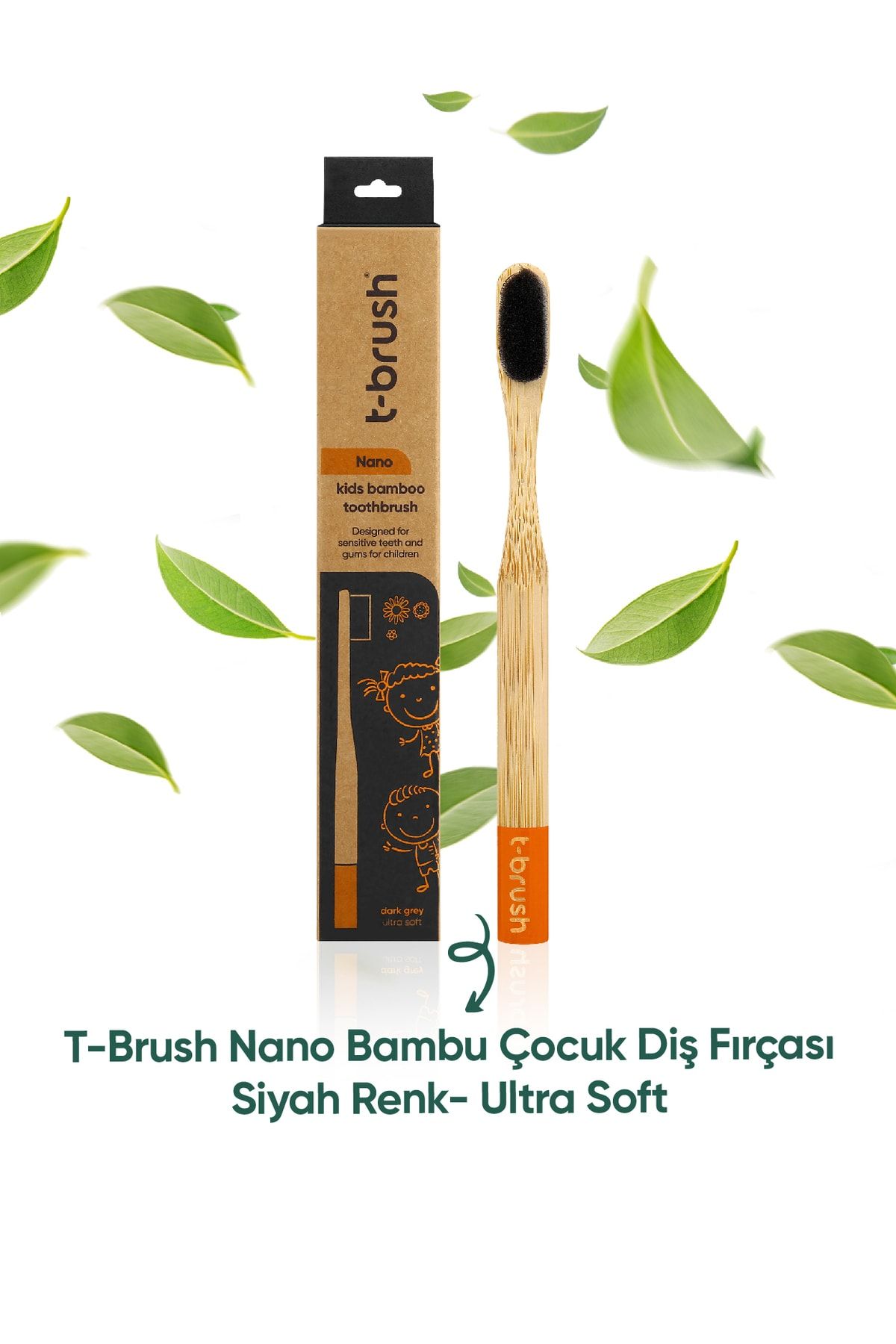 TBRUSH Nano Doğal Bambu Vegan Çocuk Diş Fırçası - Siyah Renk - Ultra Soft - Plastiksiz
