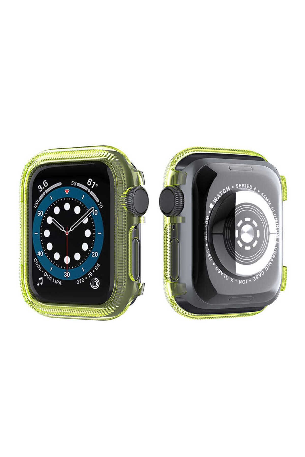 Gpack Apple Watch Series 3 4 5 6 42mm Kordon Önü Arkası Açık Renkli Silikon Yeşil