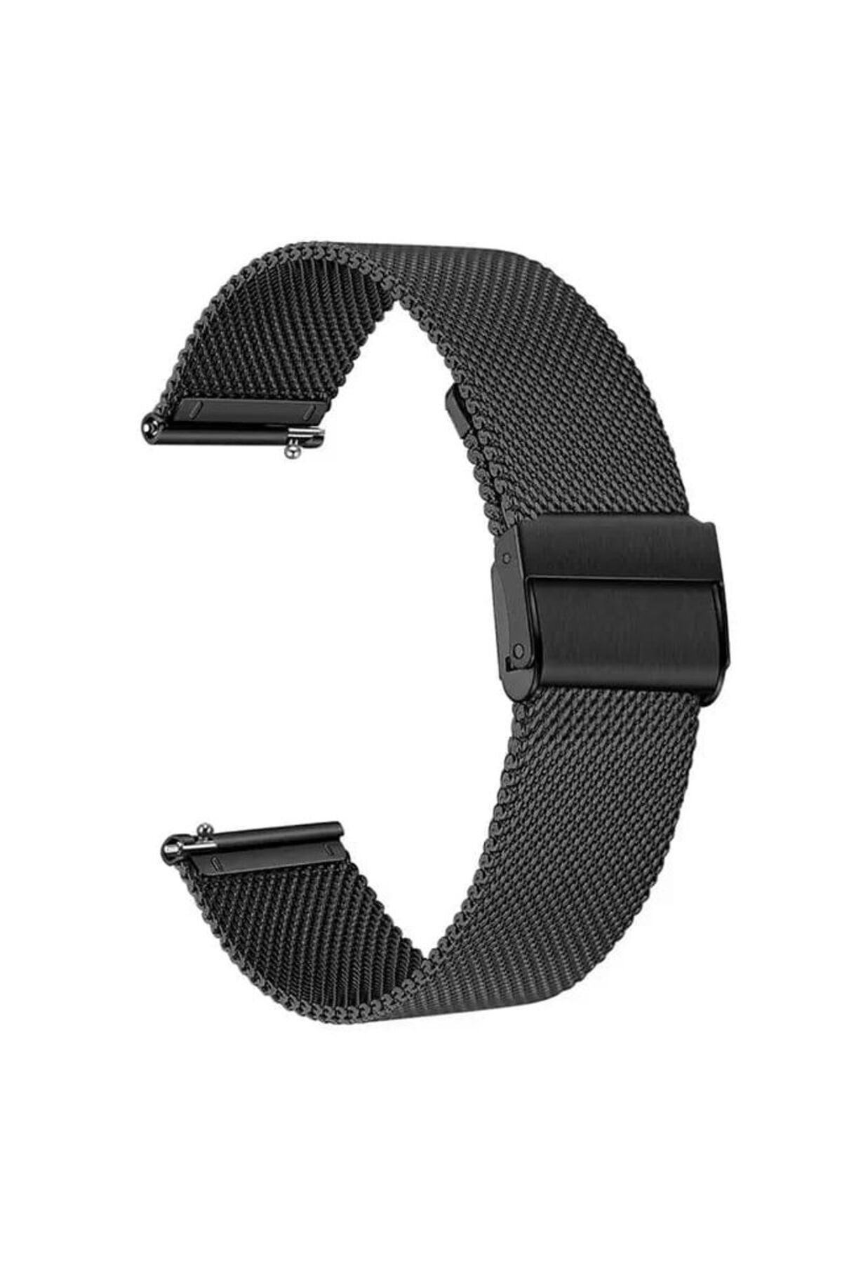 Gpack Samsung Galaxy Watch 3 45mm Kordon Çıtçıtlı Hasır Metal Örgülü KRD 45 Siyah