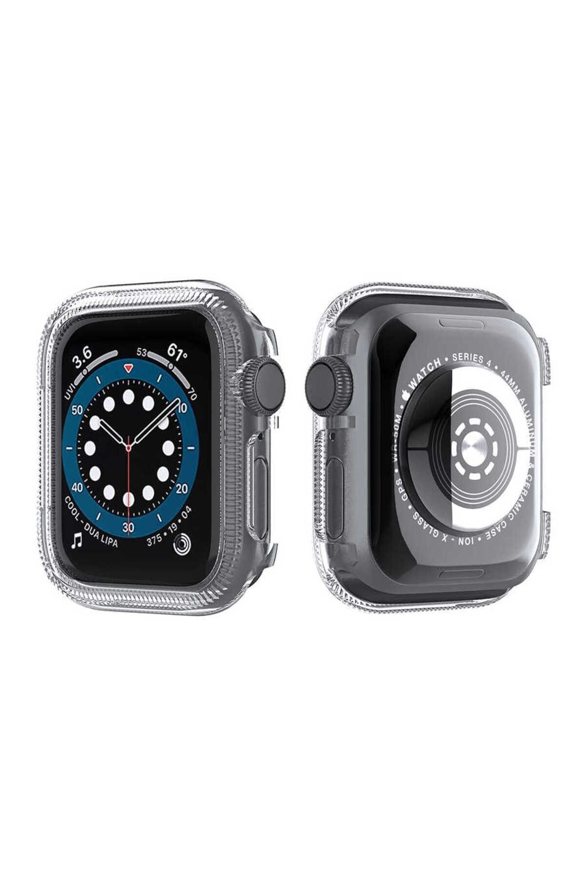Gpack Apple Watch SE 44mm Kordon Önü Arkası Açık Renkli Silikon Renksiz