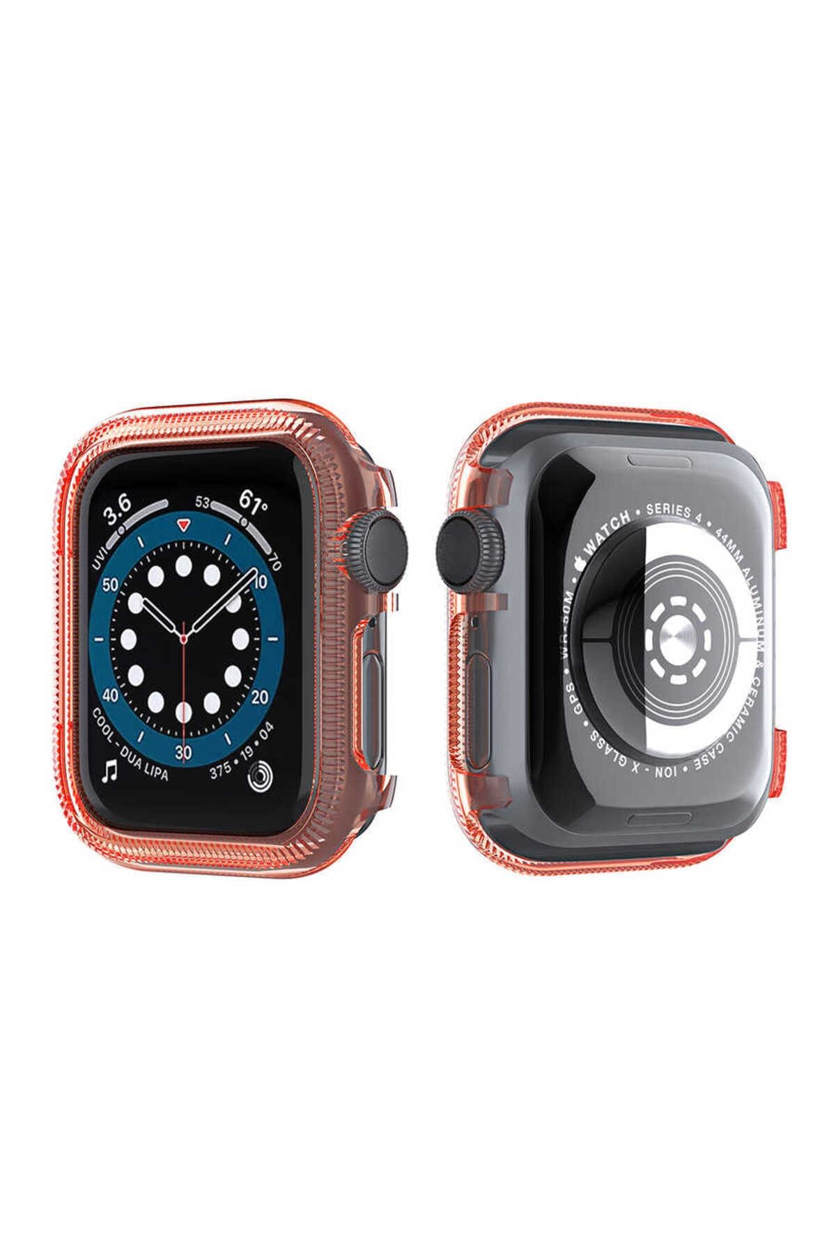 Gpack Apple Watch SE 44mm Kordon Önü Arkası Açık Renkli Silikon Bronz