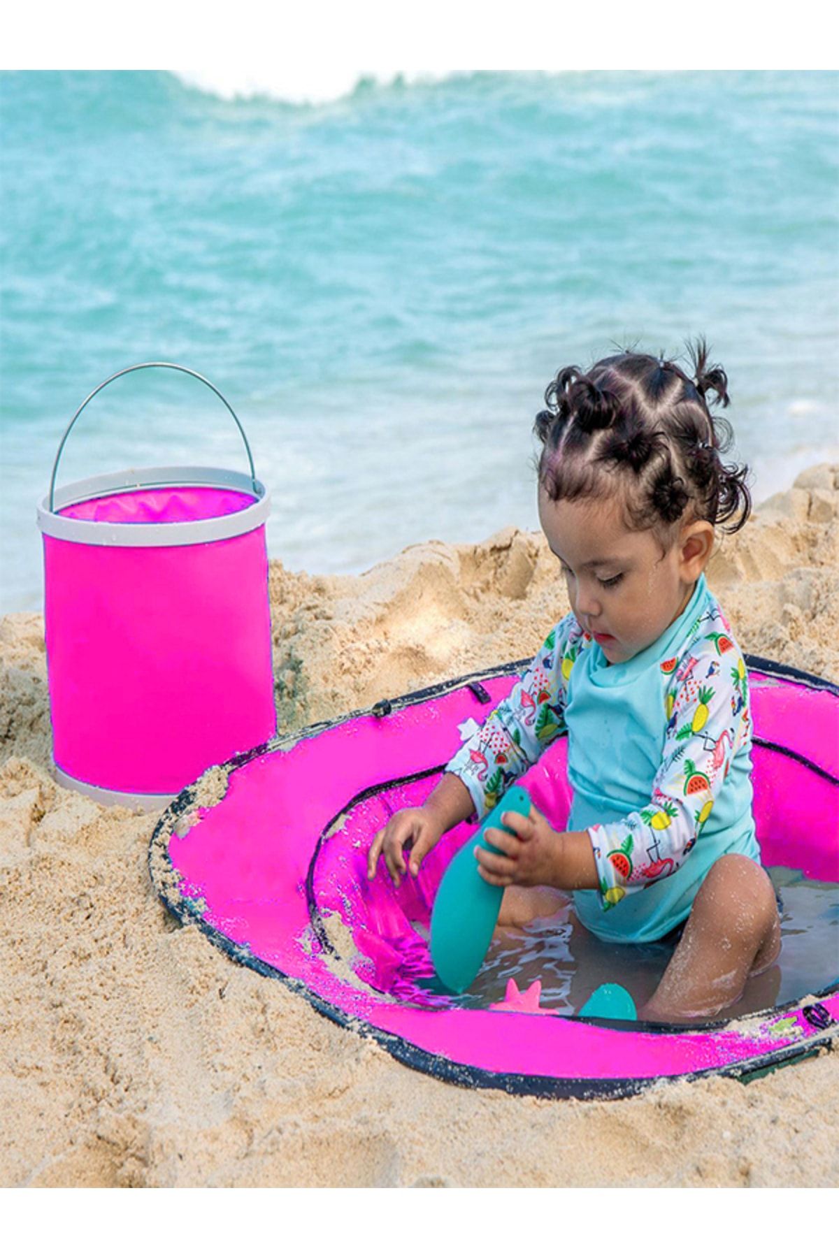 BYENS Pembe Çocuk Plaj Havuzu Kurmalı Bebek Aktivite Oyun Havuzu Bebek Oyun Deniz Havuzu