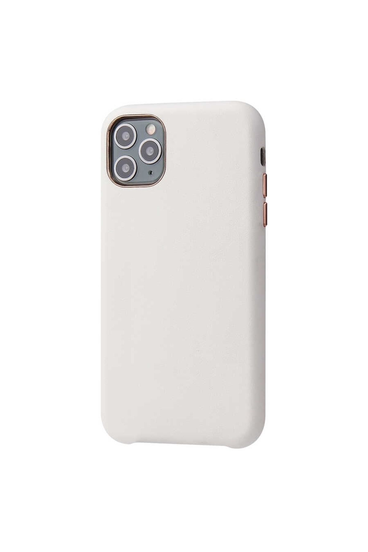 Gpack Apple iPhone 11 Pro Max Kılıf Eyzi Deri Silikon Lüx Tasarım Beyaz