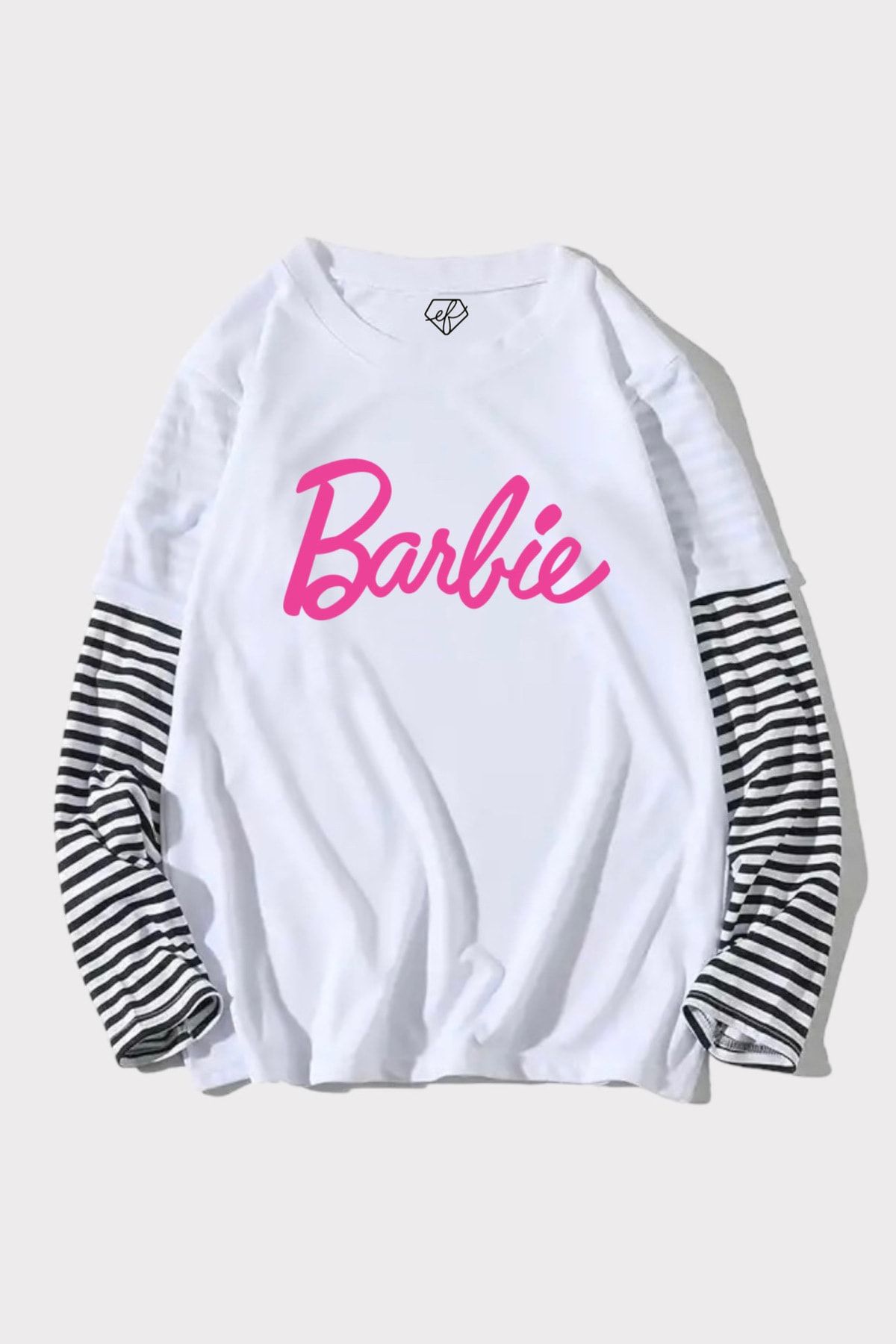 Ef Butik Beyaz Barbie Yazılı Birleşik T-shirt