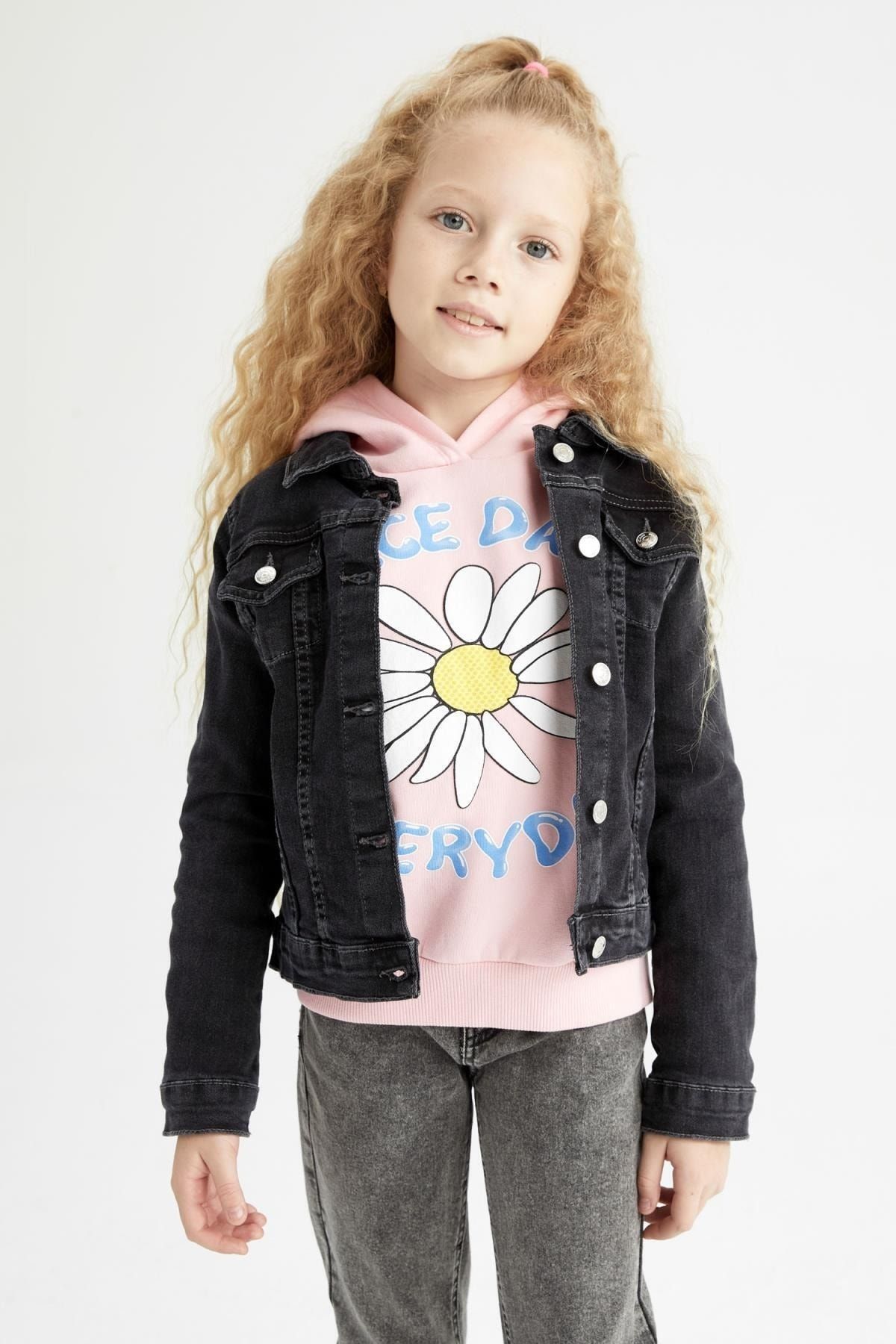 Defacto Kız Çocuk Regular Fit Jean Ceket