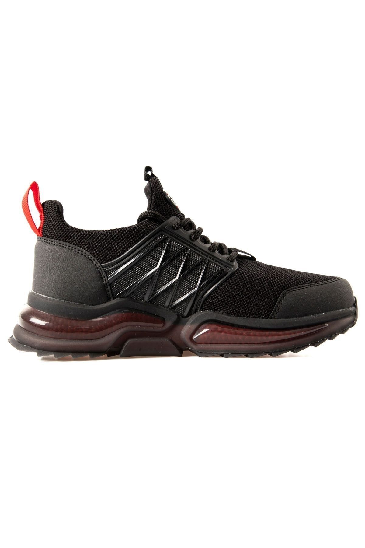 TOMMY LIFE Siyah - Kırmızı Fileli Yüksek Taban Bağcıklı Erkek Spor Ayakkabı - 89108