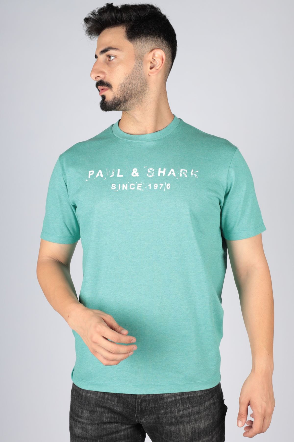 Paul&Shark Erkek Logolu Basic Regular Fit Kısa Kollu Turkuaz T-Shirt 23411065-172