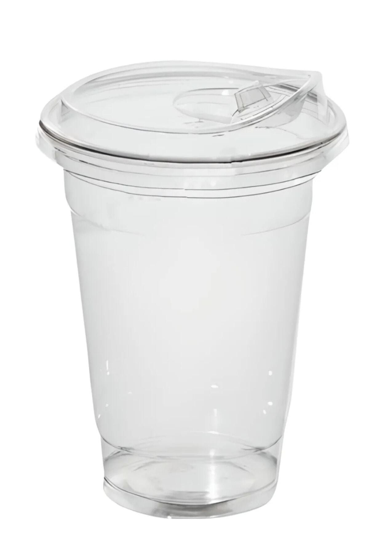 markcat 400 Cc Plastik Pet Limonata Milkshake Bardağı 50 Adet Klips Kapaklı - Soğuk Içecek Bardağı