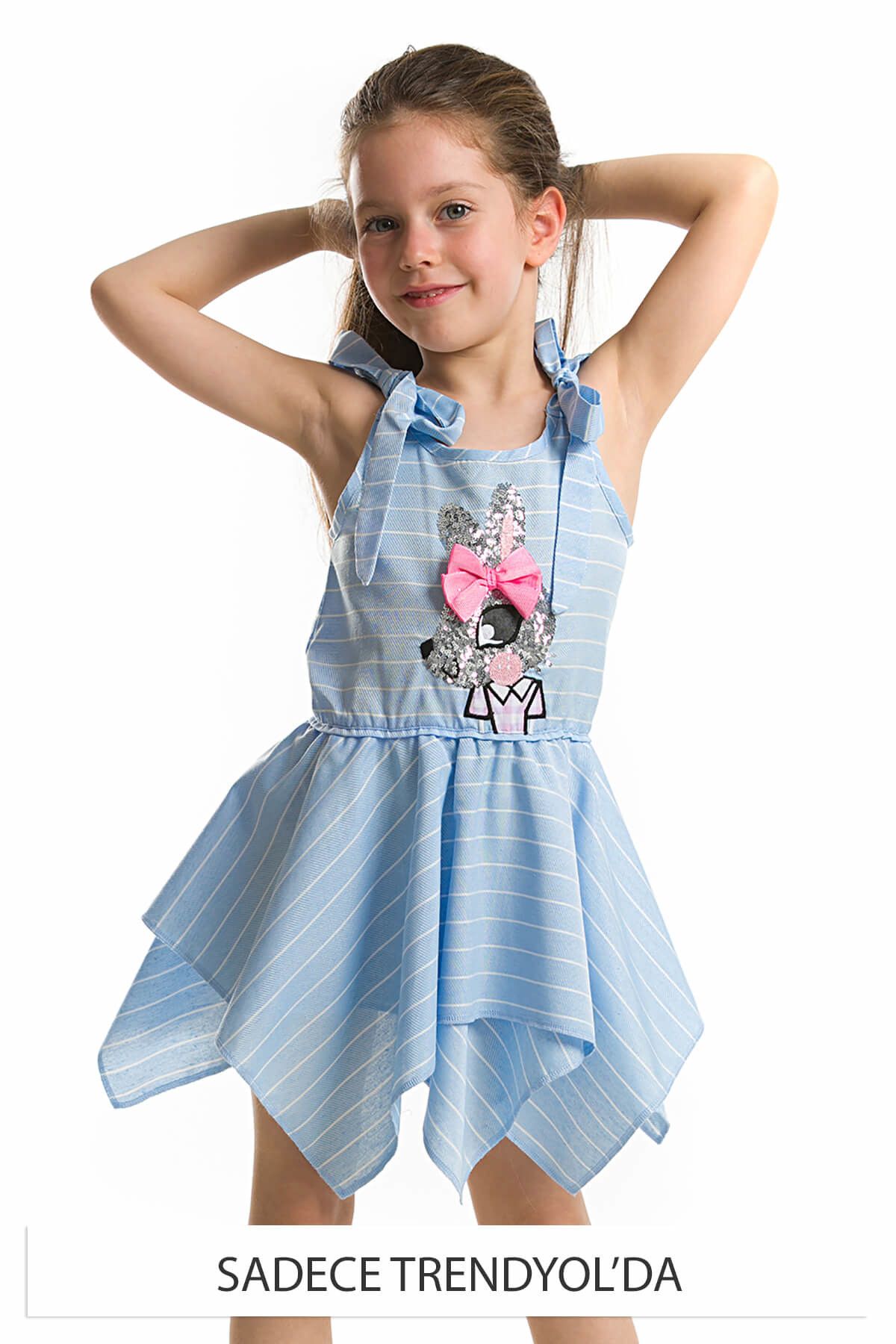 MSHB&G Mavi Kız Çocuk Pul Payet Tavşan Elbise MS-18Y2-008