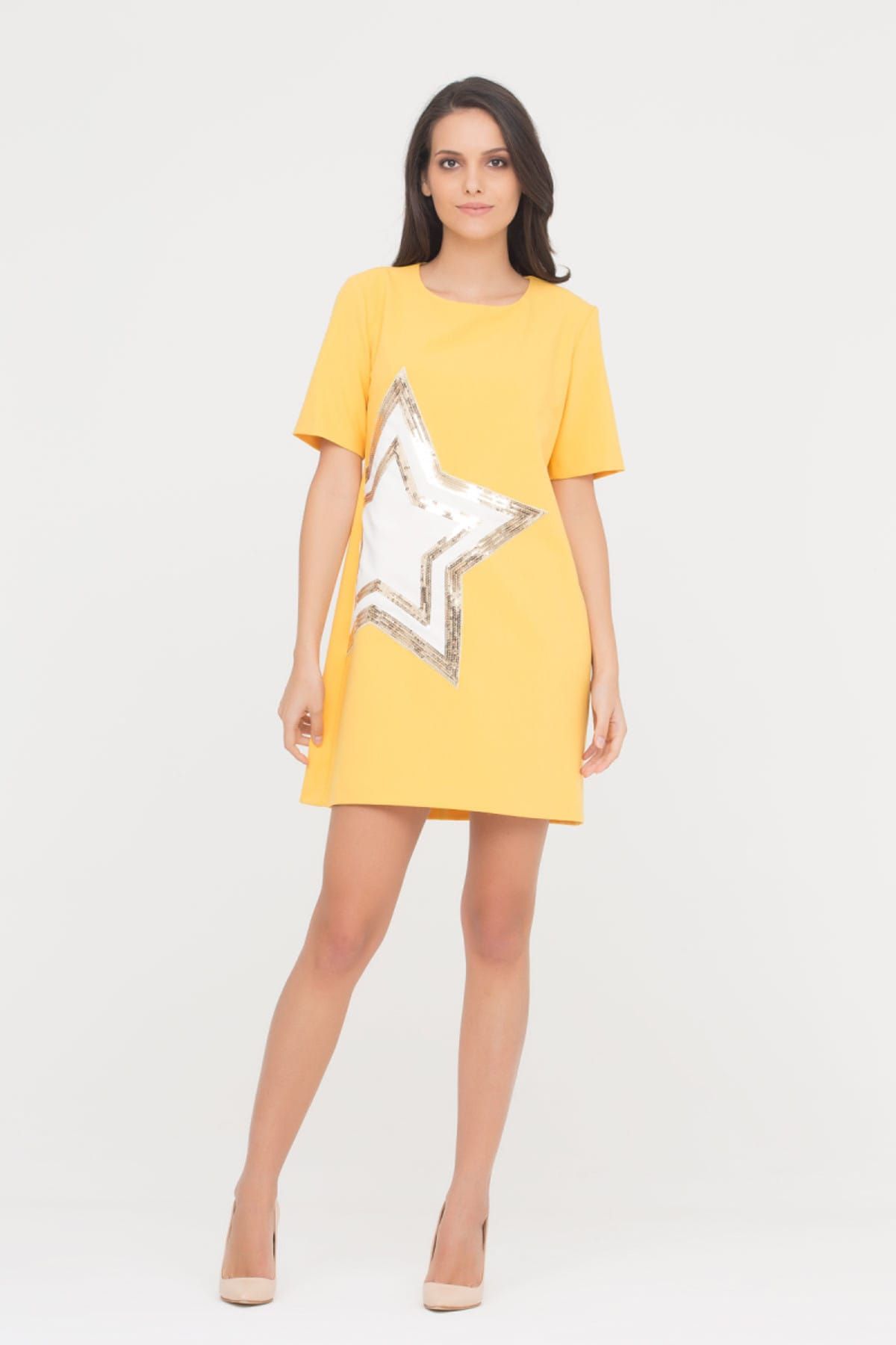4G GIZIA Kadın Yıldız Baskı Sarı Elbise M17YEY2291UX9
