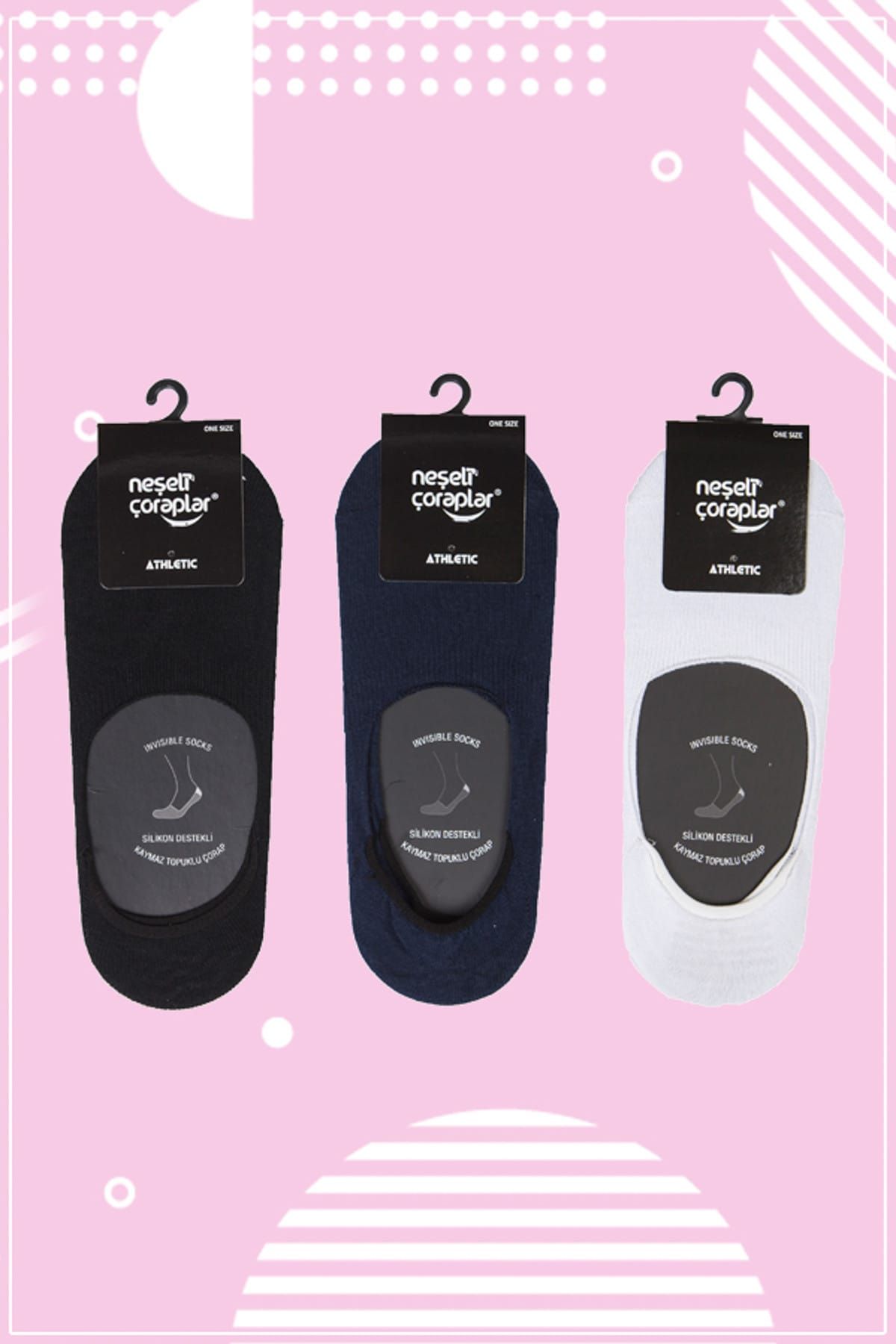 Neşeli Çoraplar Unisex Siyah 3'Lü Renkli Babet Çorap Set