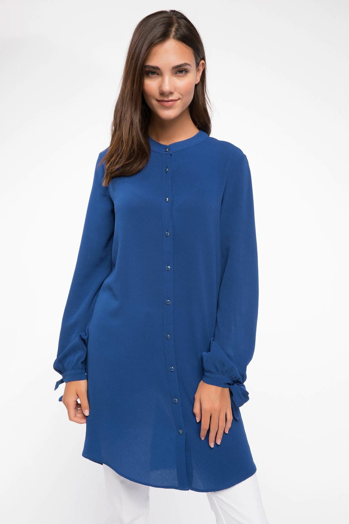 Defacto Mavi Kolları Bağlamalı Gömlek Tunik