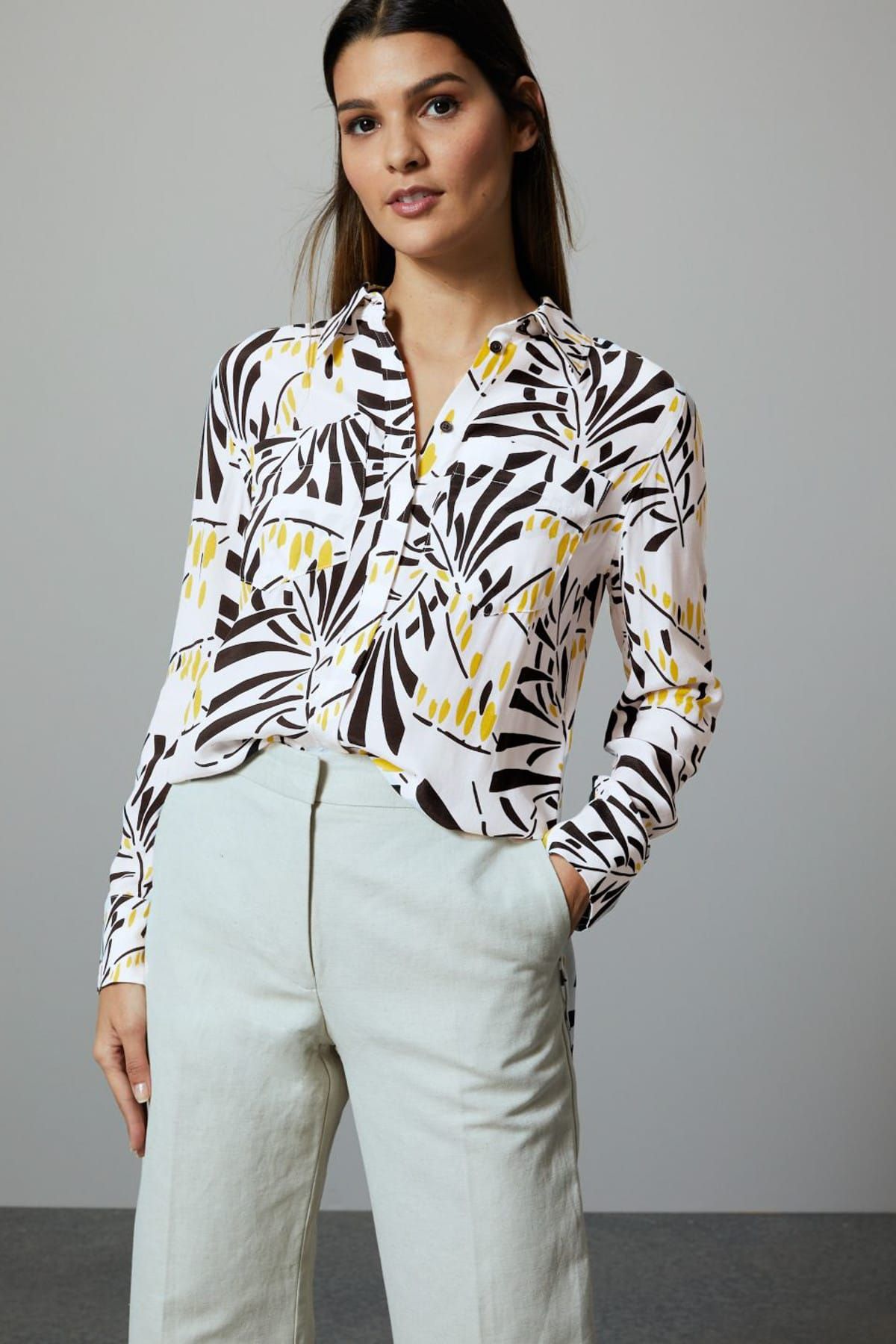 Marks & Spencer Kadın Bej Desenli Uzun Kollu Gömlek T43000289T