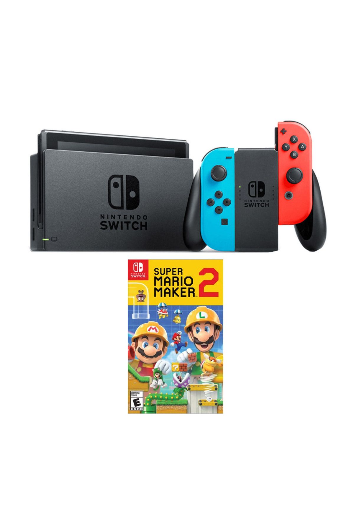 Nintendo Switch Renkli Mavi Kırmızı + Super Mario Maker 2 Oyun