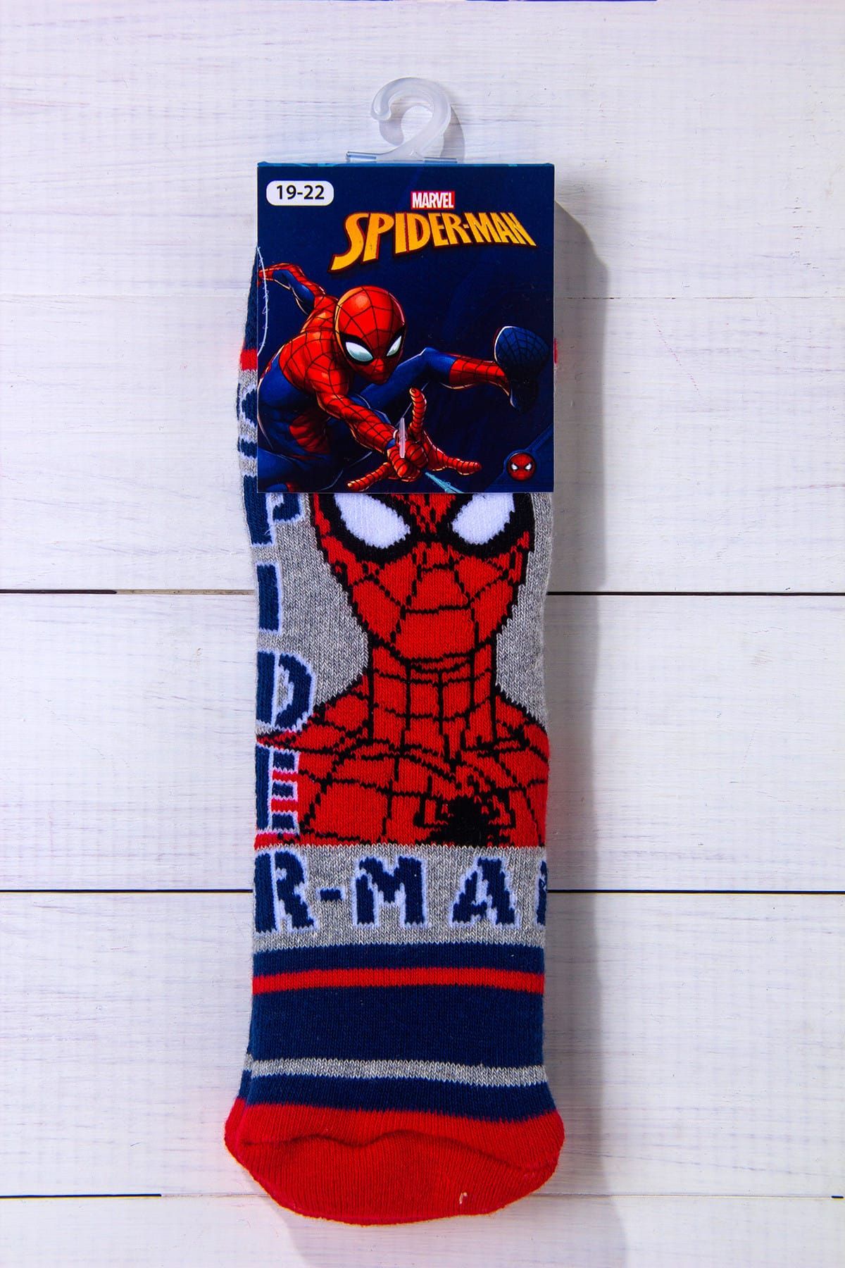 Spiderman Gri Kırmızı Kaydırmaz Havlu Çorap