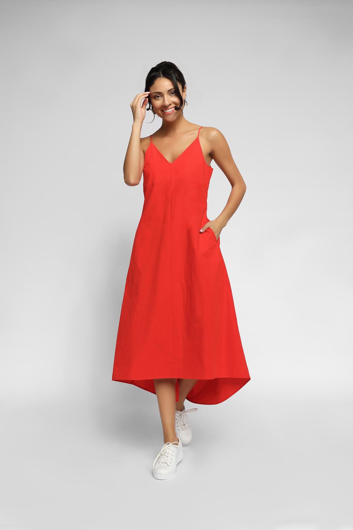 Happysoul Kadın Kırmızı Askılı Poplin Elbise HPPYHS111