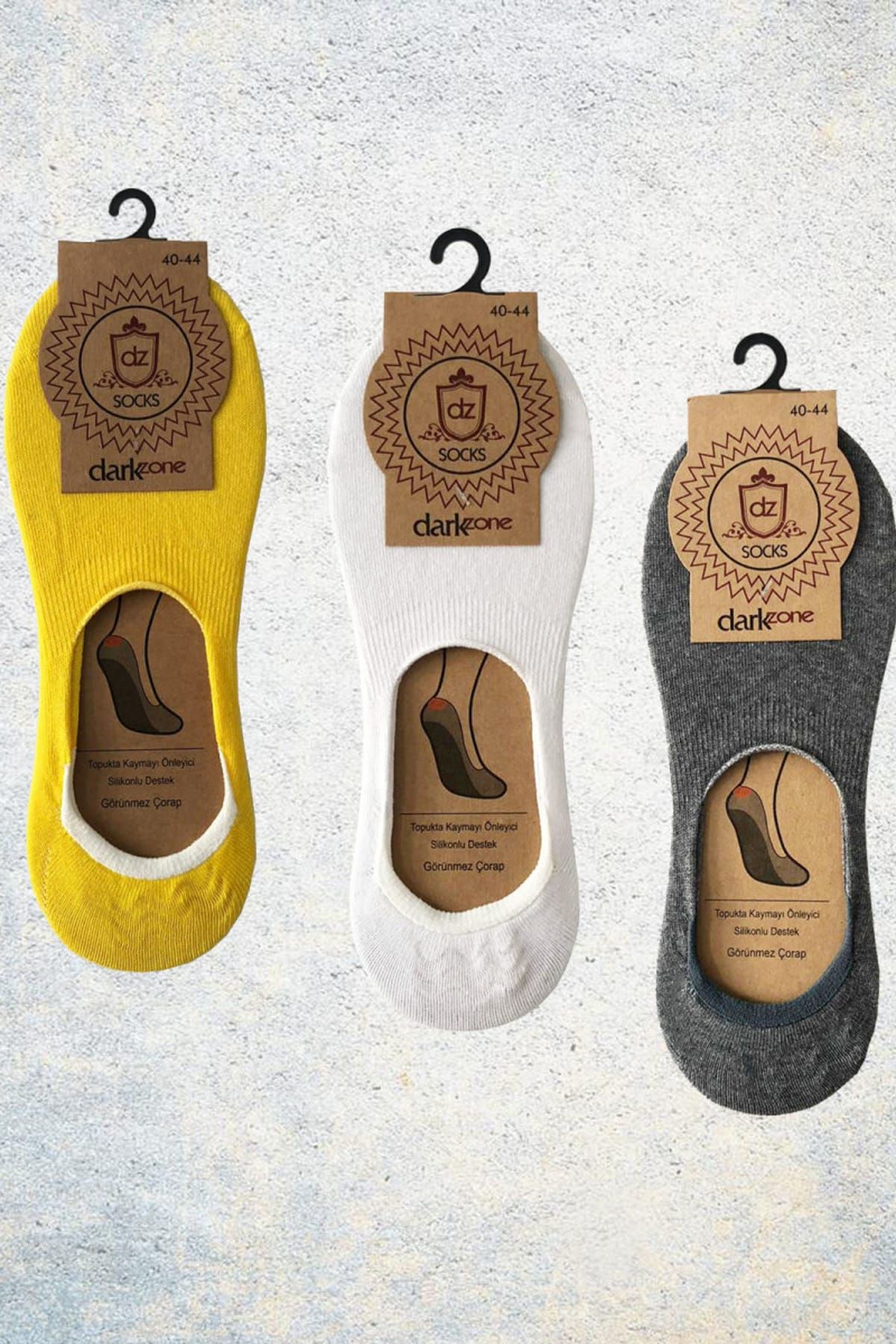 Darkzone Erkek Sarı Beyaz Füme Rengi Babet Çorap 3' Lü Paket- DZCP3007