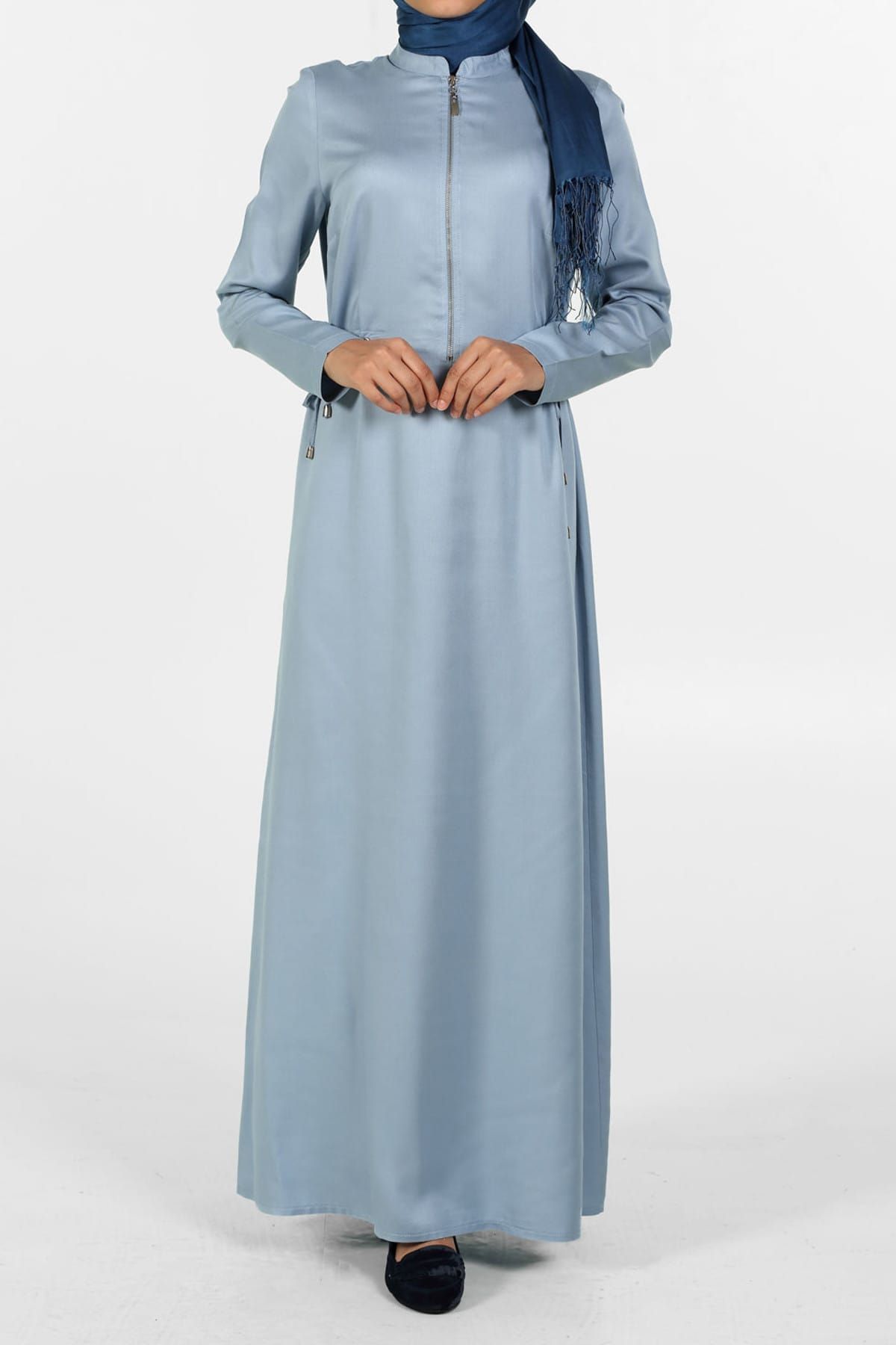 ALLDAY Çivit Mavi Bağcıklı Fermuarlı Elbise