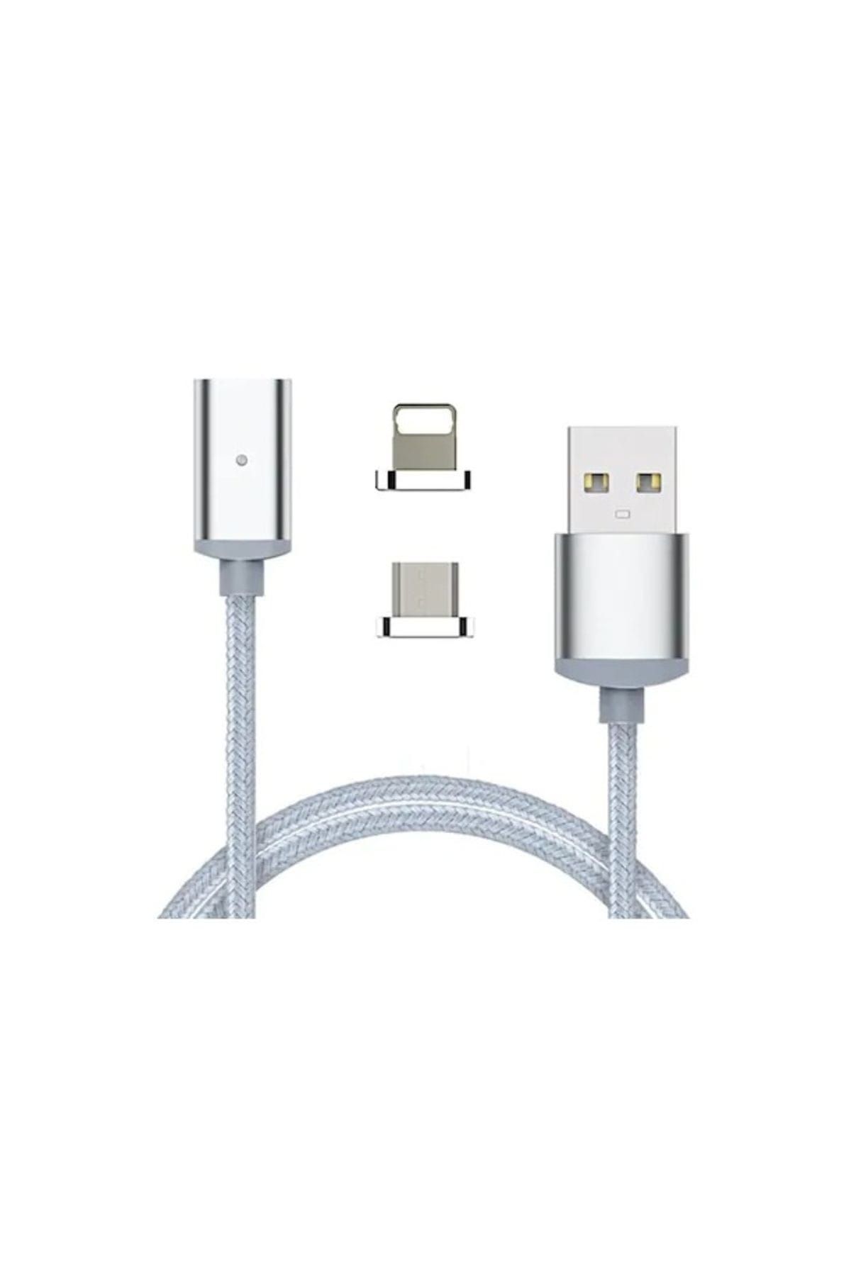 Paleon Universal Lightning Micro Usb 2in1 Hızlı Mıknatıslı Manyetik Hasır Usb Kablo 2.4A