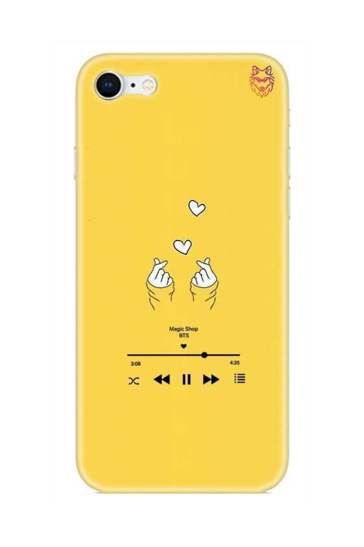 Wolf Dizayn iPhone 8 Sarı Silikon Kılıf - Music BTS