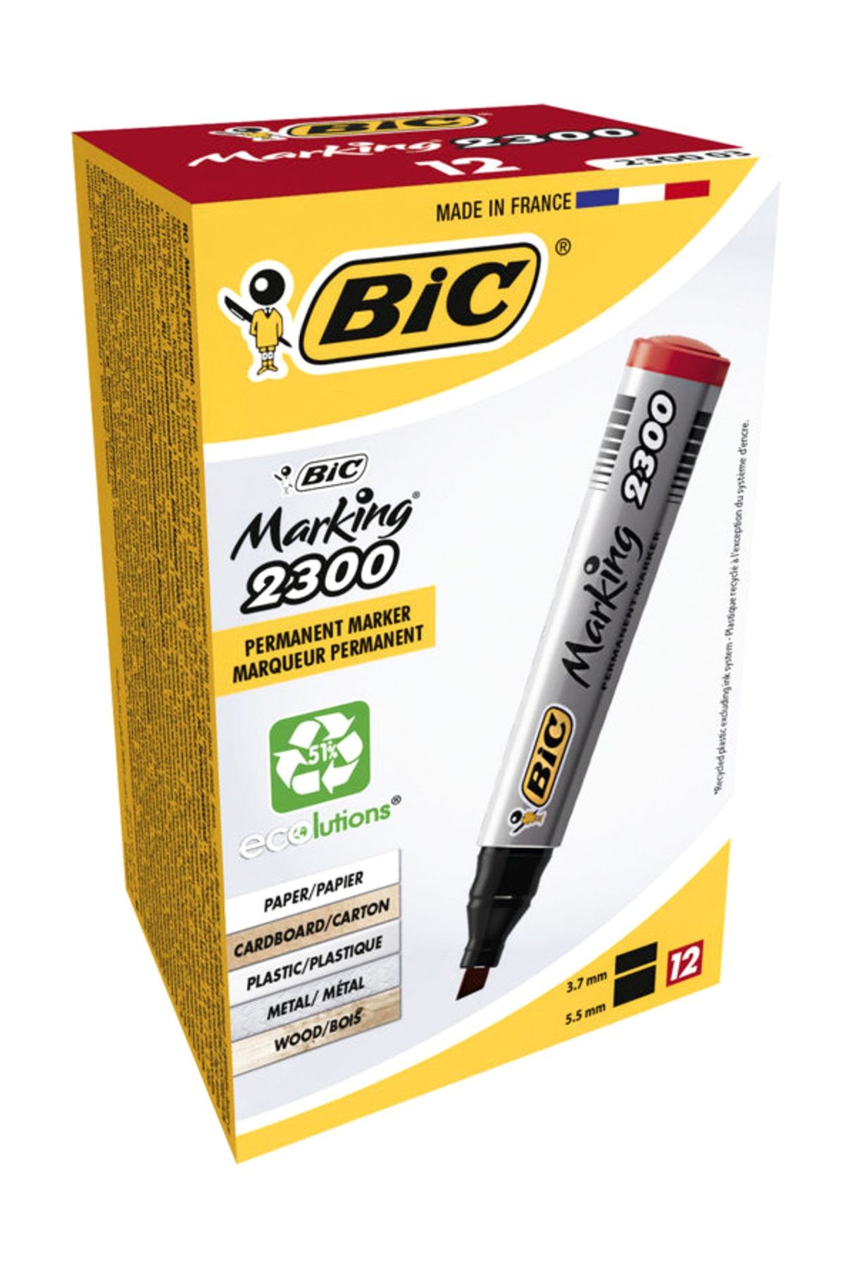 Bic Bic Marking 2300 Permanent Marker Kesik Uç Kırmızı 12`li Kutu