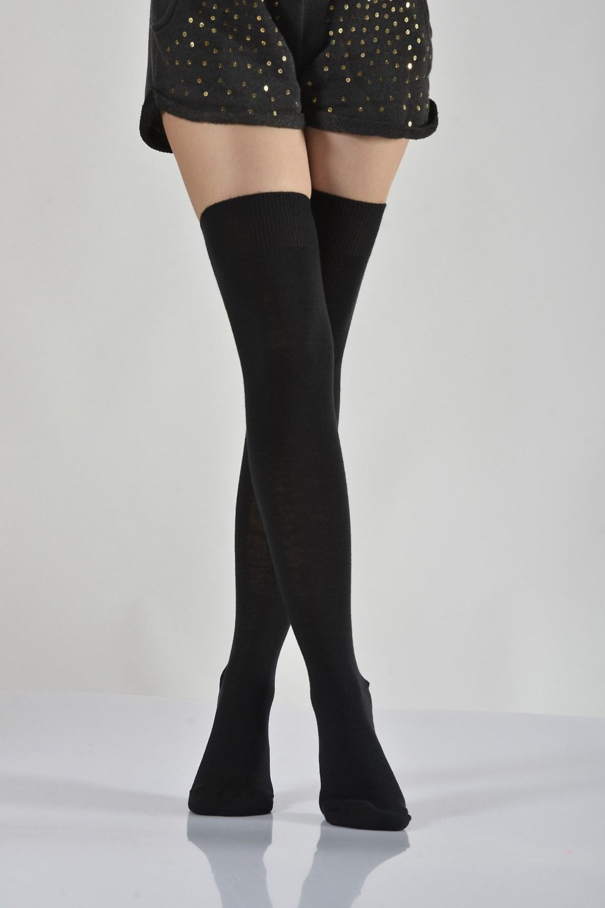 Lateks Çorap 3'lü Kadın Dizüstü Çorabı - Siyah