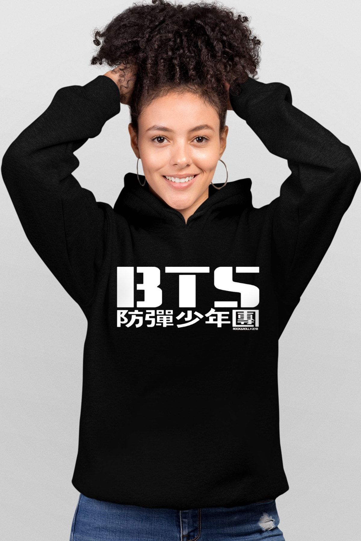 ROCKANDROLL BTS Siyah Kapşonlu Kadın Sweatshirt