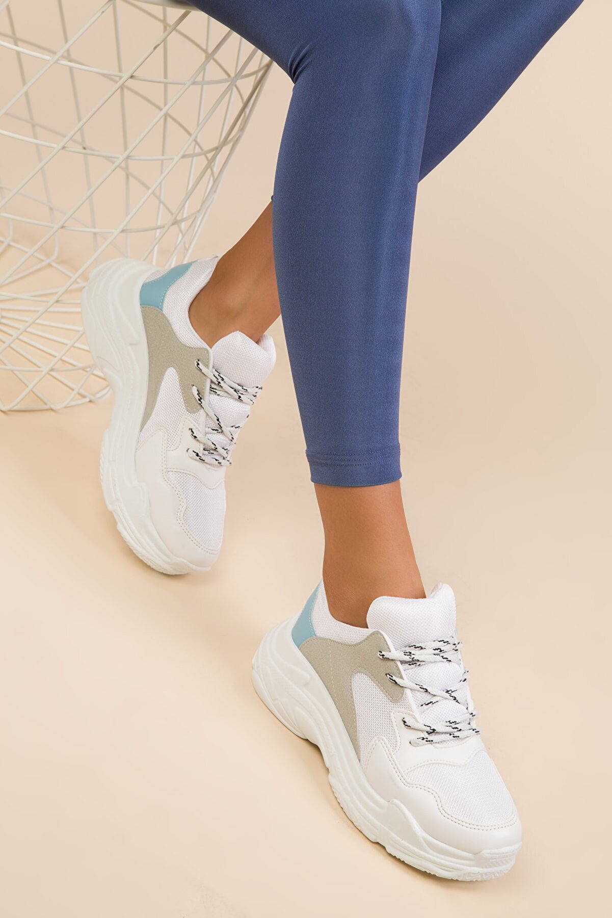 SOHO Beyaz Gri Mavi Kadın Sneaker 13678