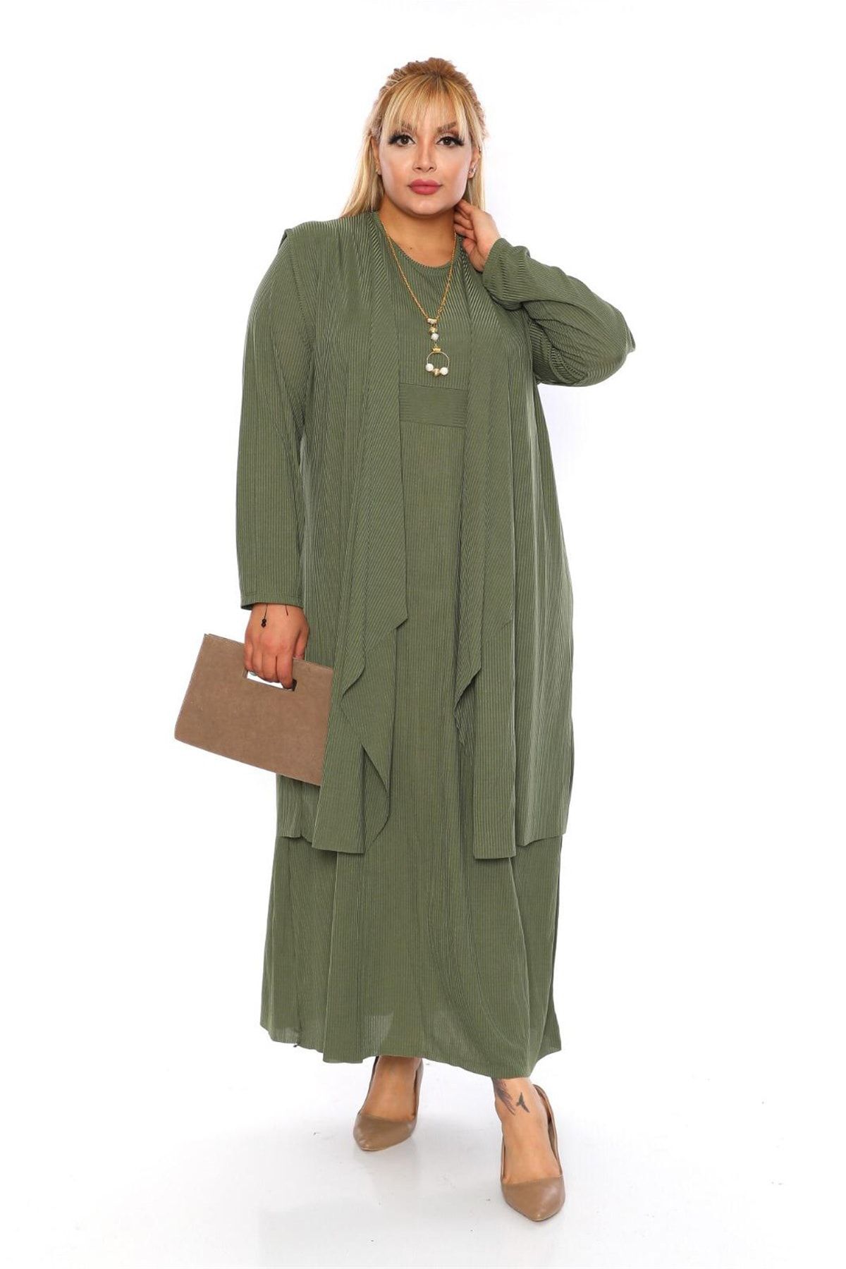 MJORA Kadın Yeşil Yelekli Uzun Elbise ESL007
